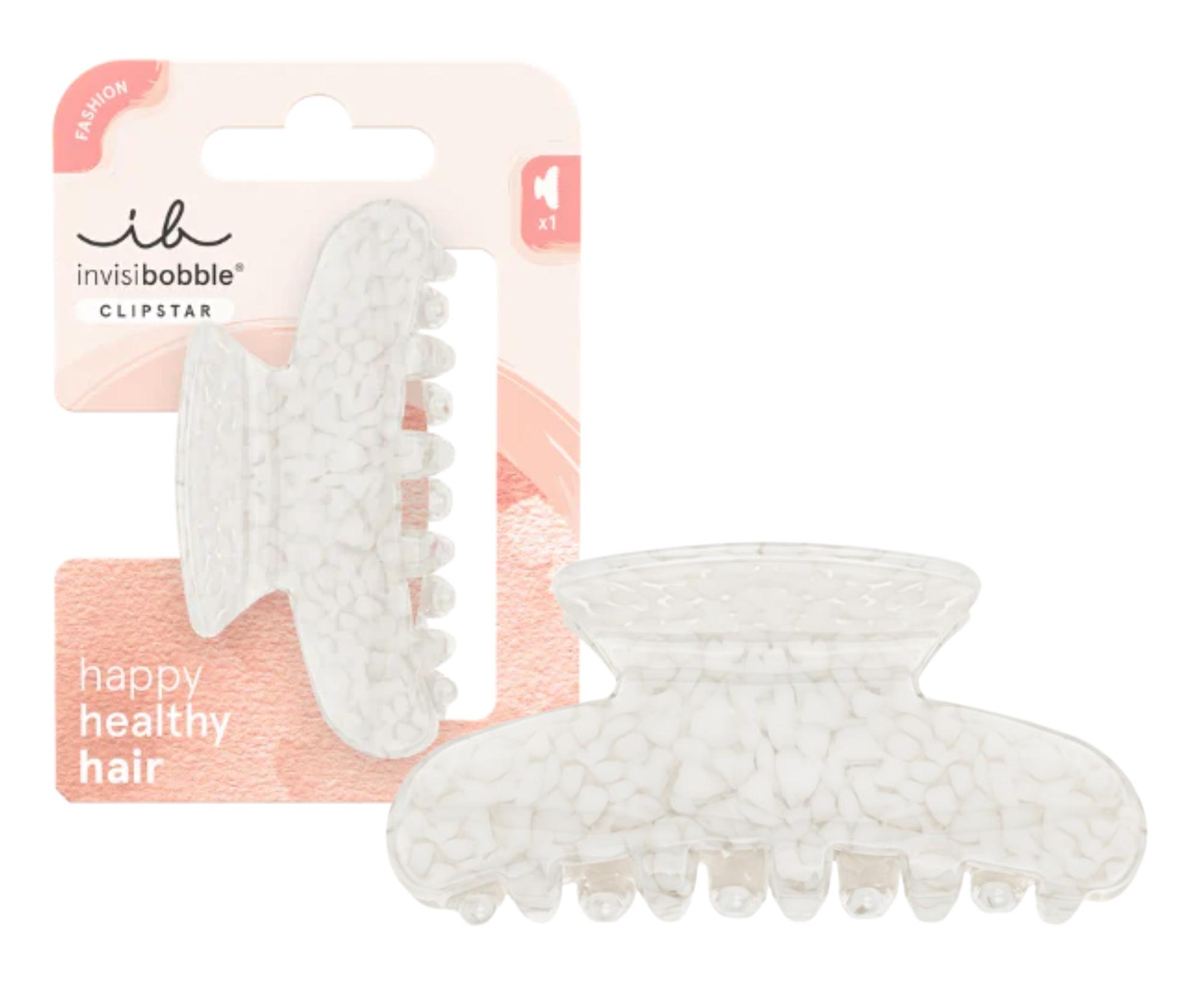Skřipec do vlasů Invisibobble Clipstar S Crystal Elegance - žíhaný bílý + dárek zdarma