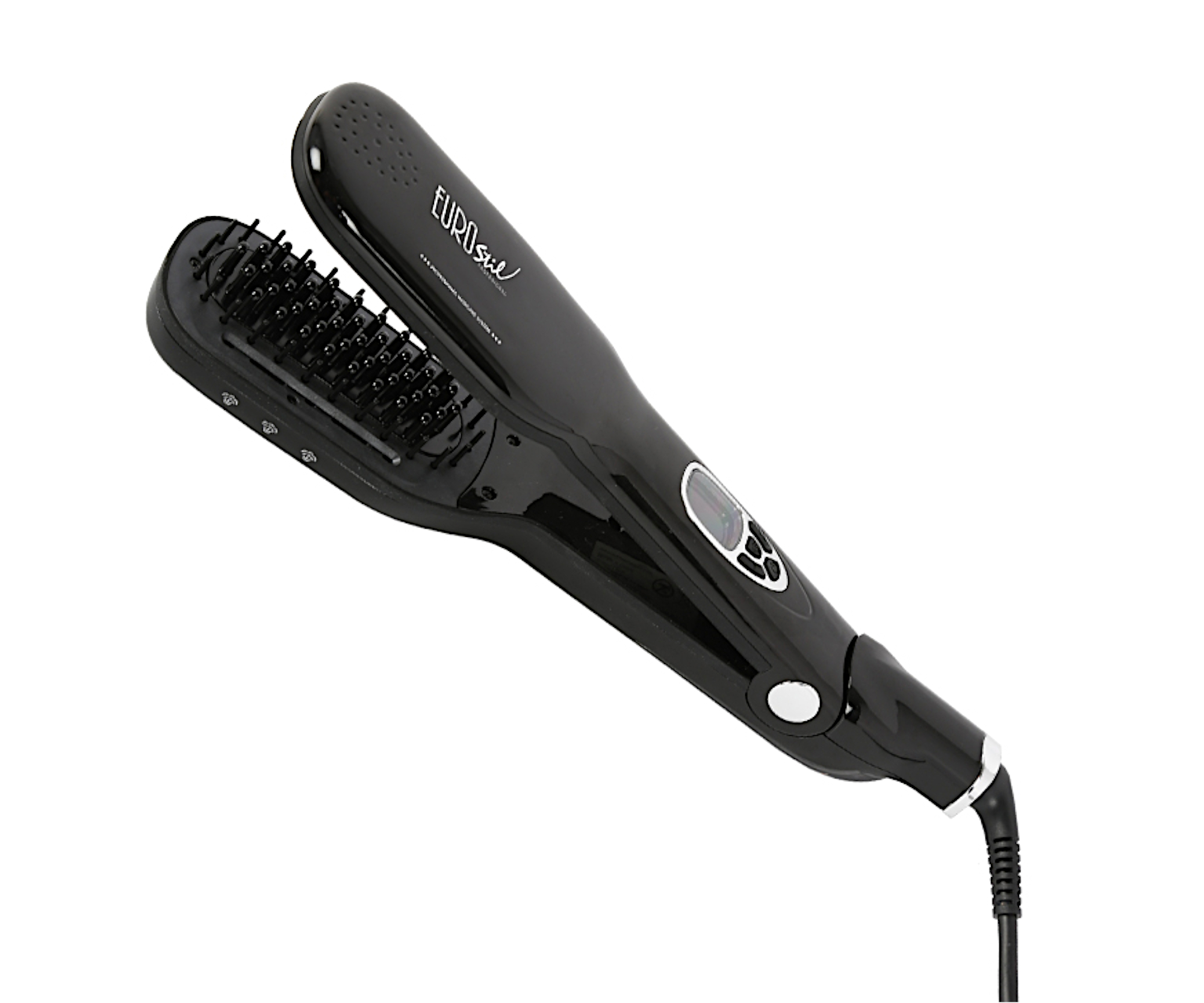 Profesionální parní žehlicí kartáč na vlasy Eurostil Profesional Hair Brush Straightener - černý (04737/50) + DÁREK ZDARMA
