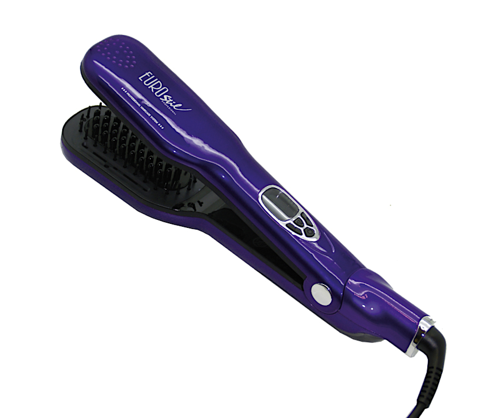 Profesionální parní žehlicí kartáč na vlasy Eurostil Profesional Hair Brush Straightener - fialový (04737/68) + DÁREK ZDARMA