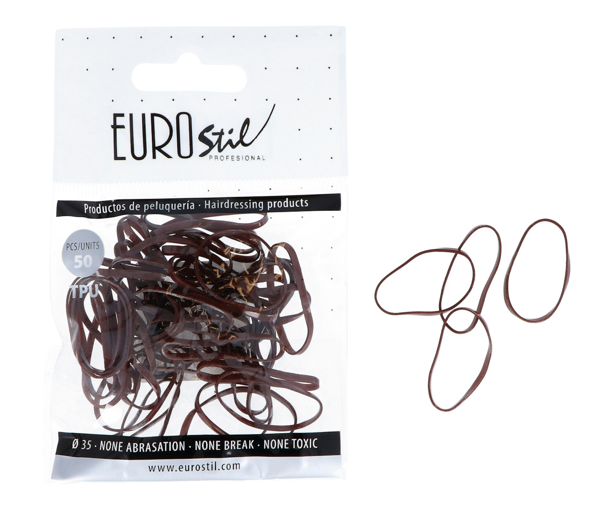 Gumičky do vlasů Eurostil Profesional TPU Hair Elastics For Hairstyles - hnědé, 50 ks (06810)