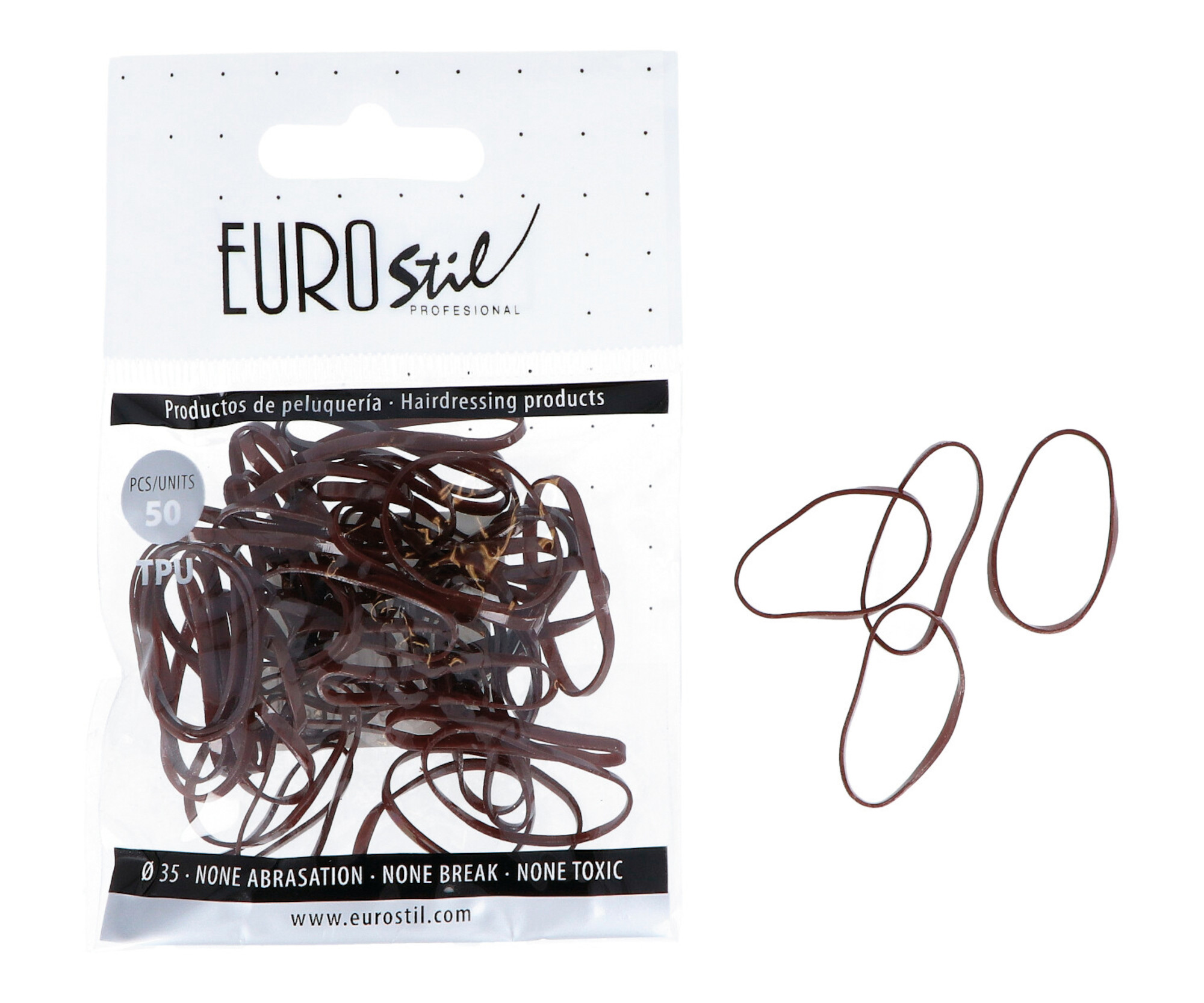 Gumičky do vlasů Eurostil Professional TPU Hair Elastics For Hairstyles - hnědé, 50 ks (06810)