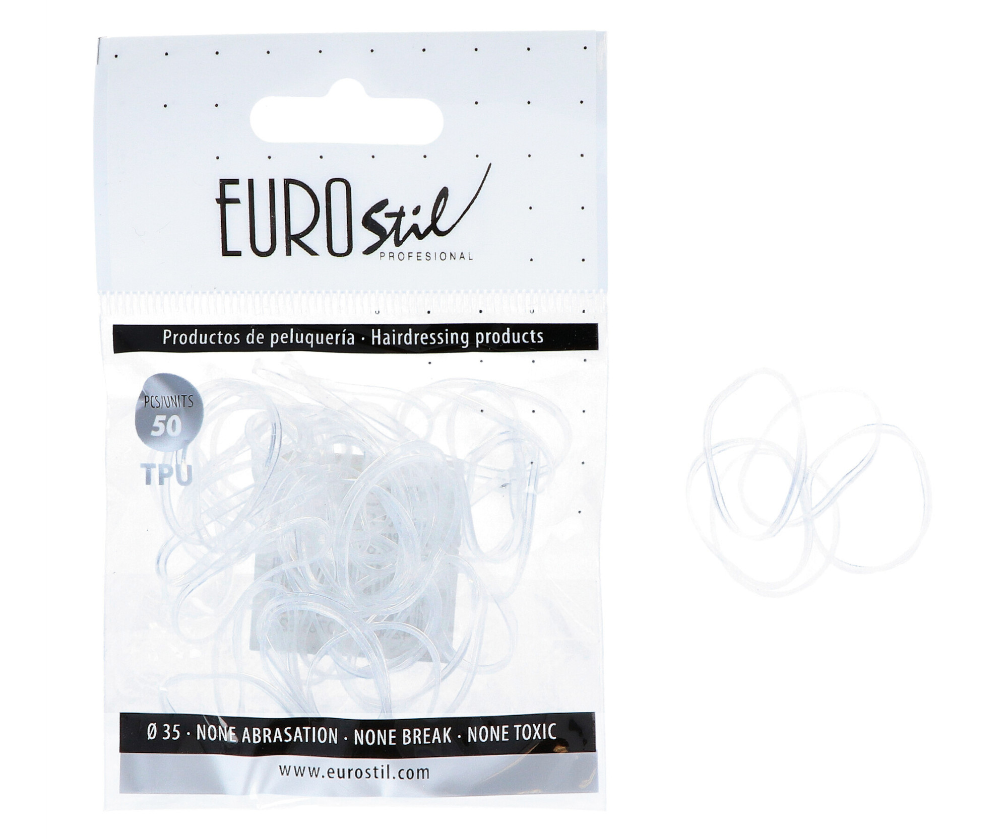 Gumičky do vlasů Eurostil Profesional TPU Hair Elastics For Hairstyles - průhledné, 50 ks (06811)