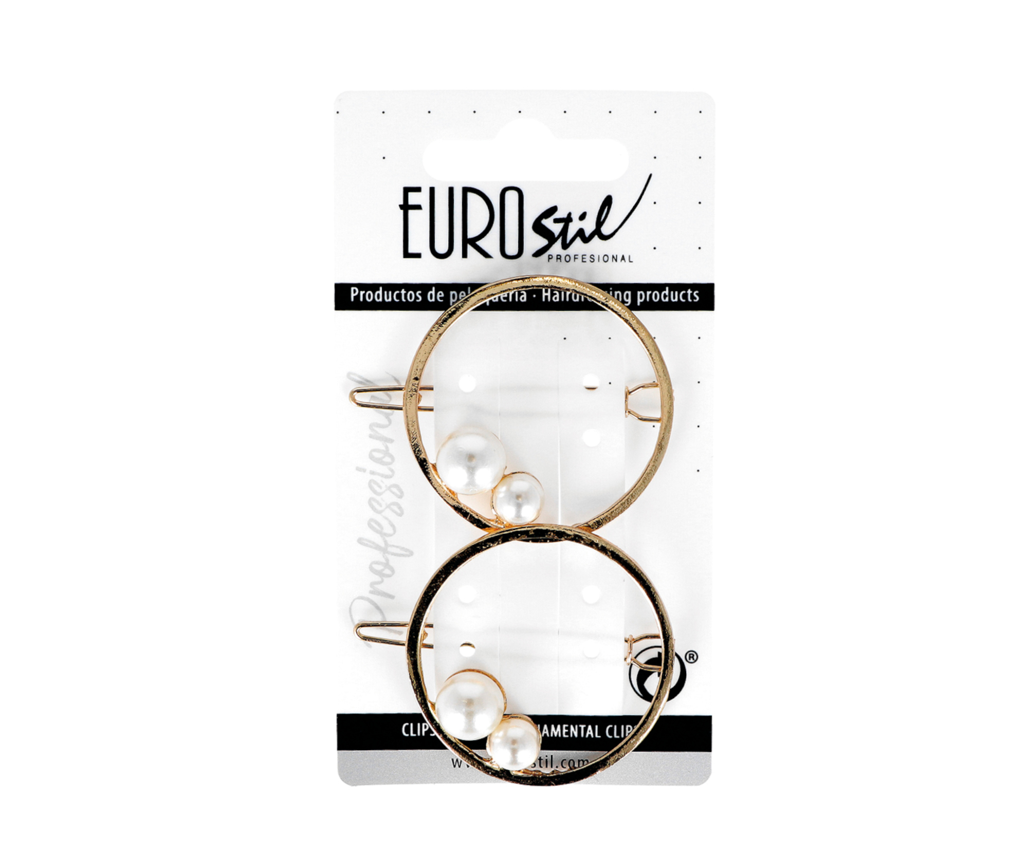 Ozdobná spona do vlasů kulatá s perlami Eurostil Profesional - 4,5 cm, zlatá, 2 ks (06941)