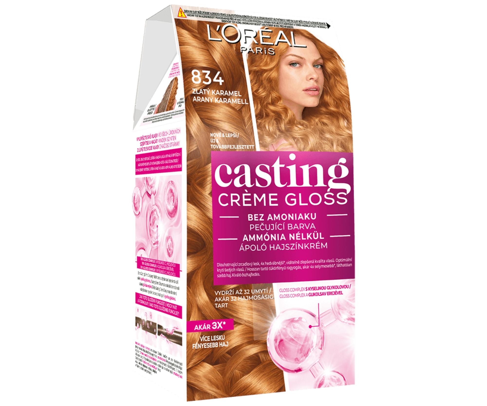 Přeliv bez amoniaku Loréal Casting Créme Gloss - 834 zlatý karamel - L’Oréal Paris + dárek zdarma