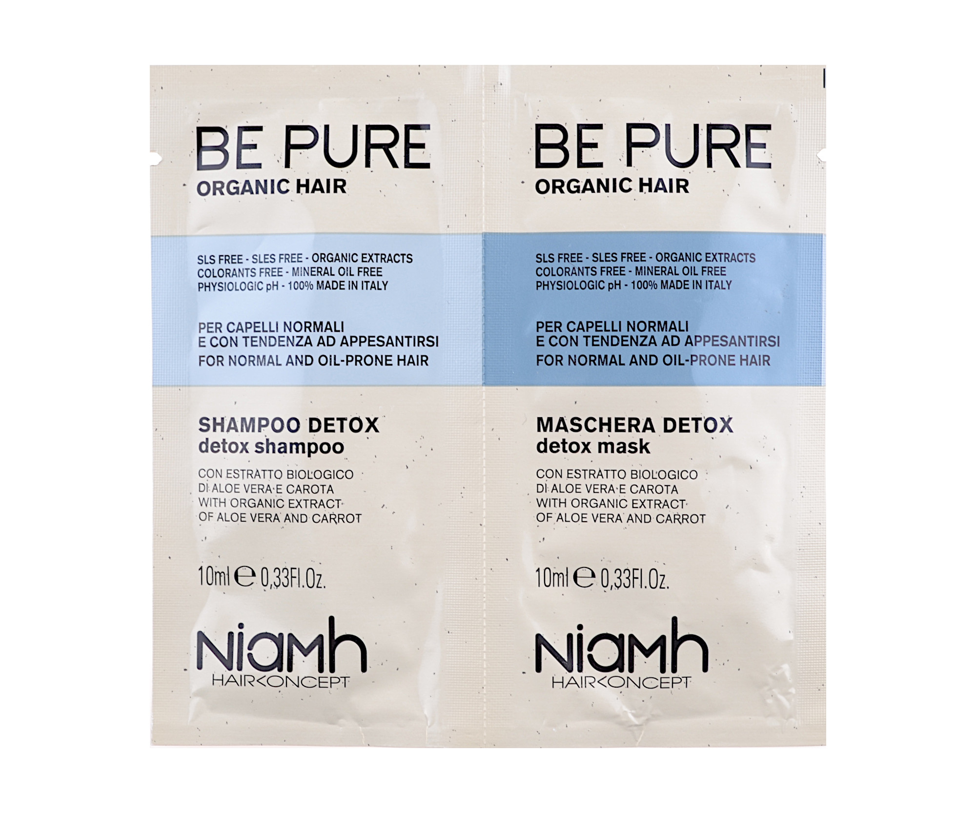 Šampon a maska pro normální vlasy s tendencí plihnutí Niamh Be Pure Detox - 2 x 10 ml (1362)