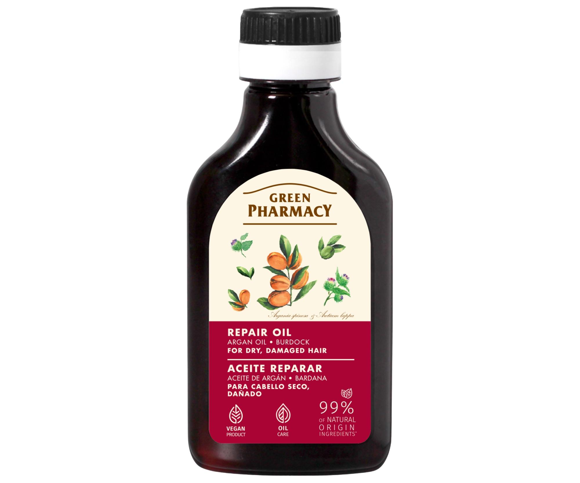 Olej pro suché a poškozené vlasy s arganovým olejem a lopuchem Green Pharmacy Repair Oil - 100 ml