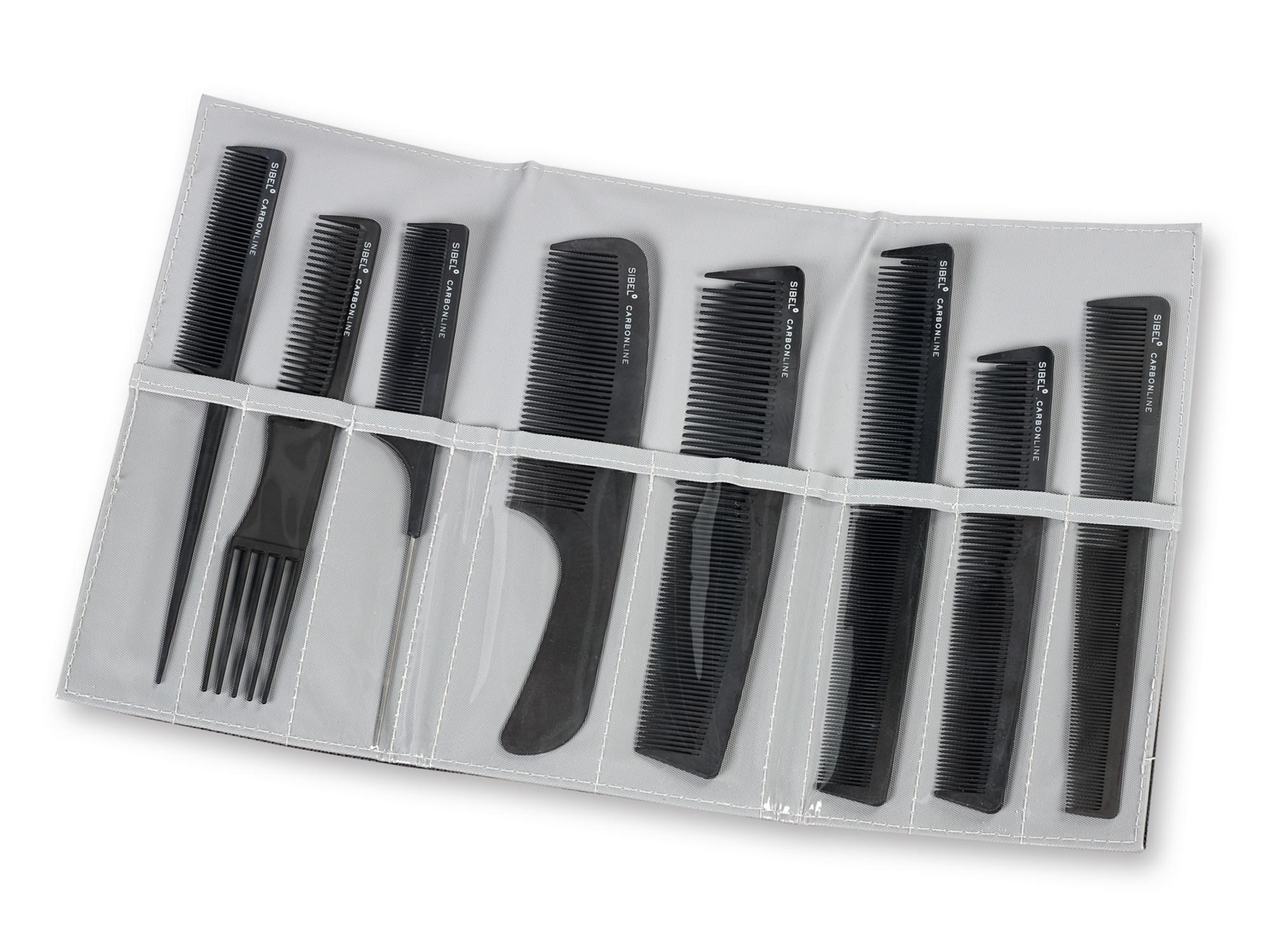 Kadeřnické pouzdro na hřebeny Sibel - černé + 8 ks hřebenů (8476100) + dárek zdarma