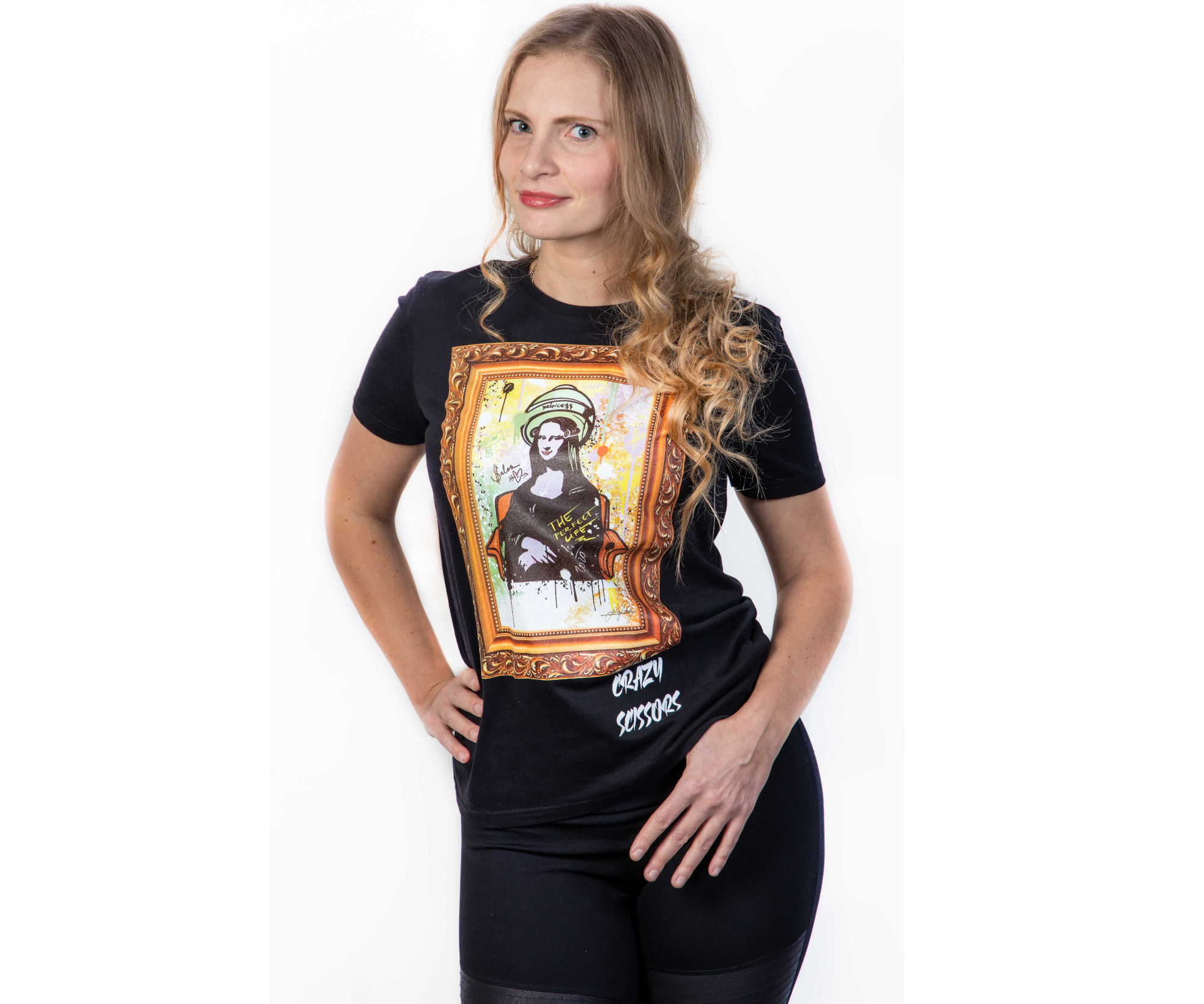 Tričko s krátkým rukávem Crazy Scissors Mona Lisa - černé, S + DÁREK ZDARMA