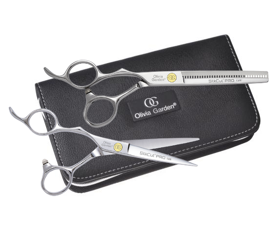 Sada kadeřnických nůžek 5,75" a efilačních nůžek 6,35" pro leváky Olivia Garden SilkCut Pro (SI-PRO5.75/6.35L) + dárek zdarma
