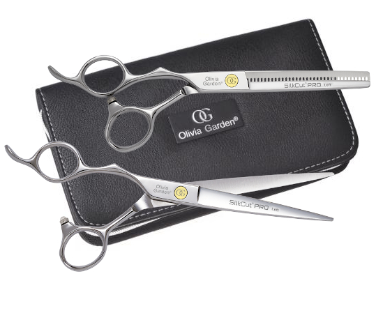 Sada kadeřnických nůžek 6,5" a efilačních nůžek 6,35" pro leváky Olivia Garden SilkCut Pro (SI-PRO6.50/6.35L) + dárek zdarma