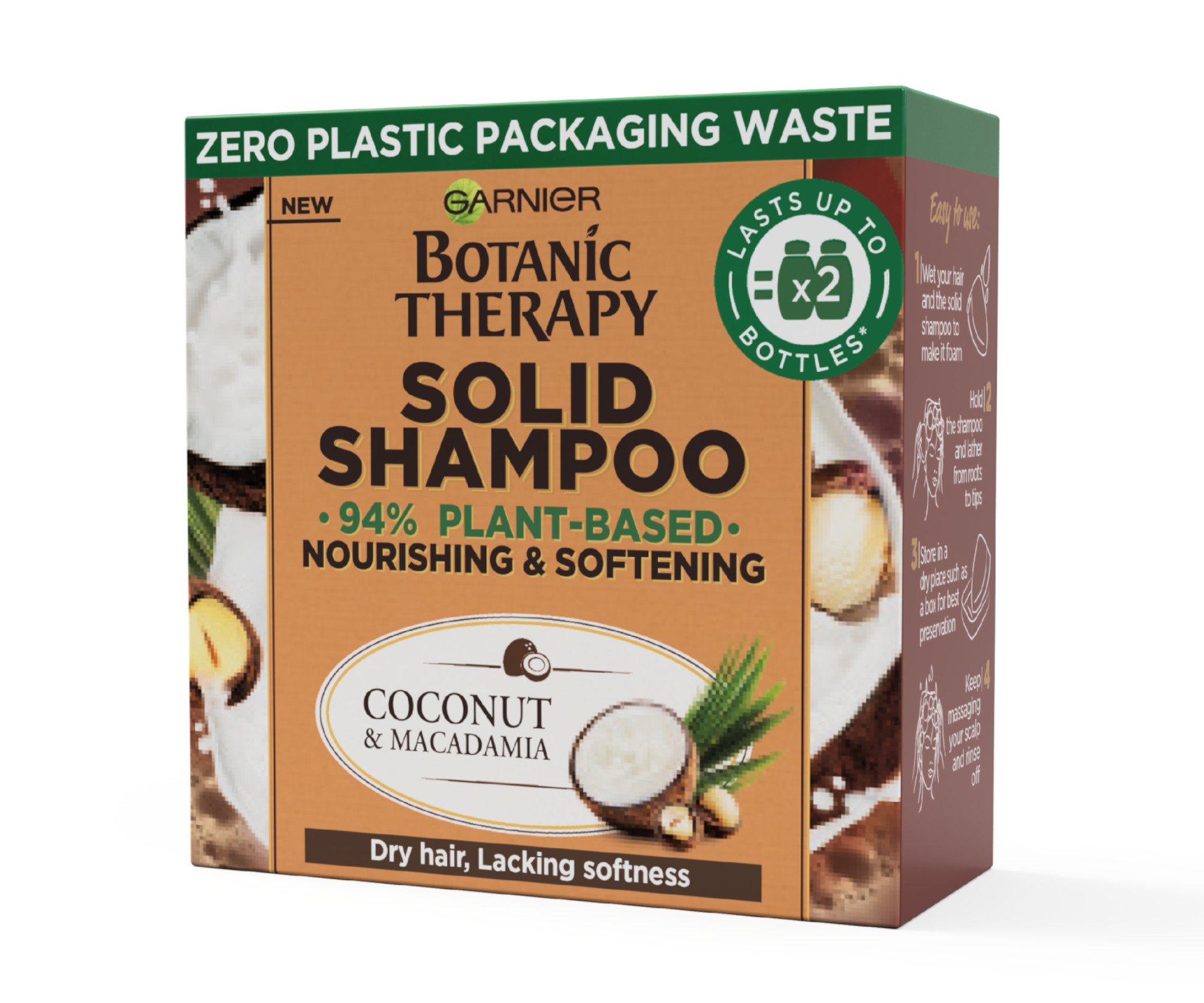 Tuhý šampon pro suché vlasy Garnier Botanic Therapy Solid Shampoo Coconut a Macadamia - 60 g + dárek zdarma