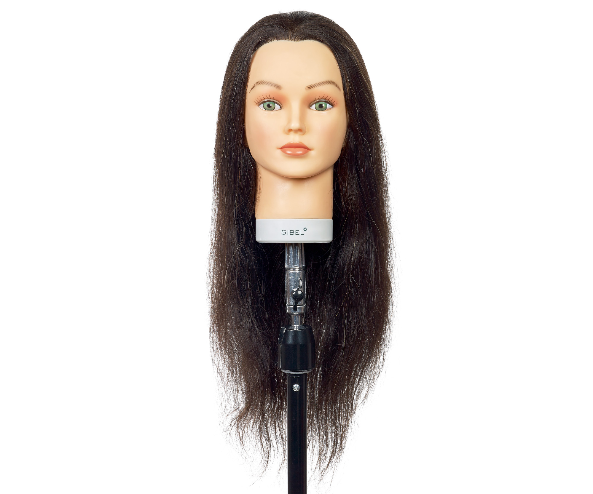 Cvičná hlava Sibel JENNY s přírodními vlasy - tmavě hnědé 35 - 60 cm (0040501) + DÁREK ZDARMA