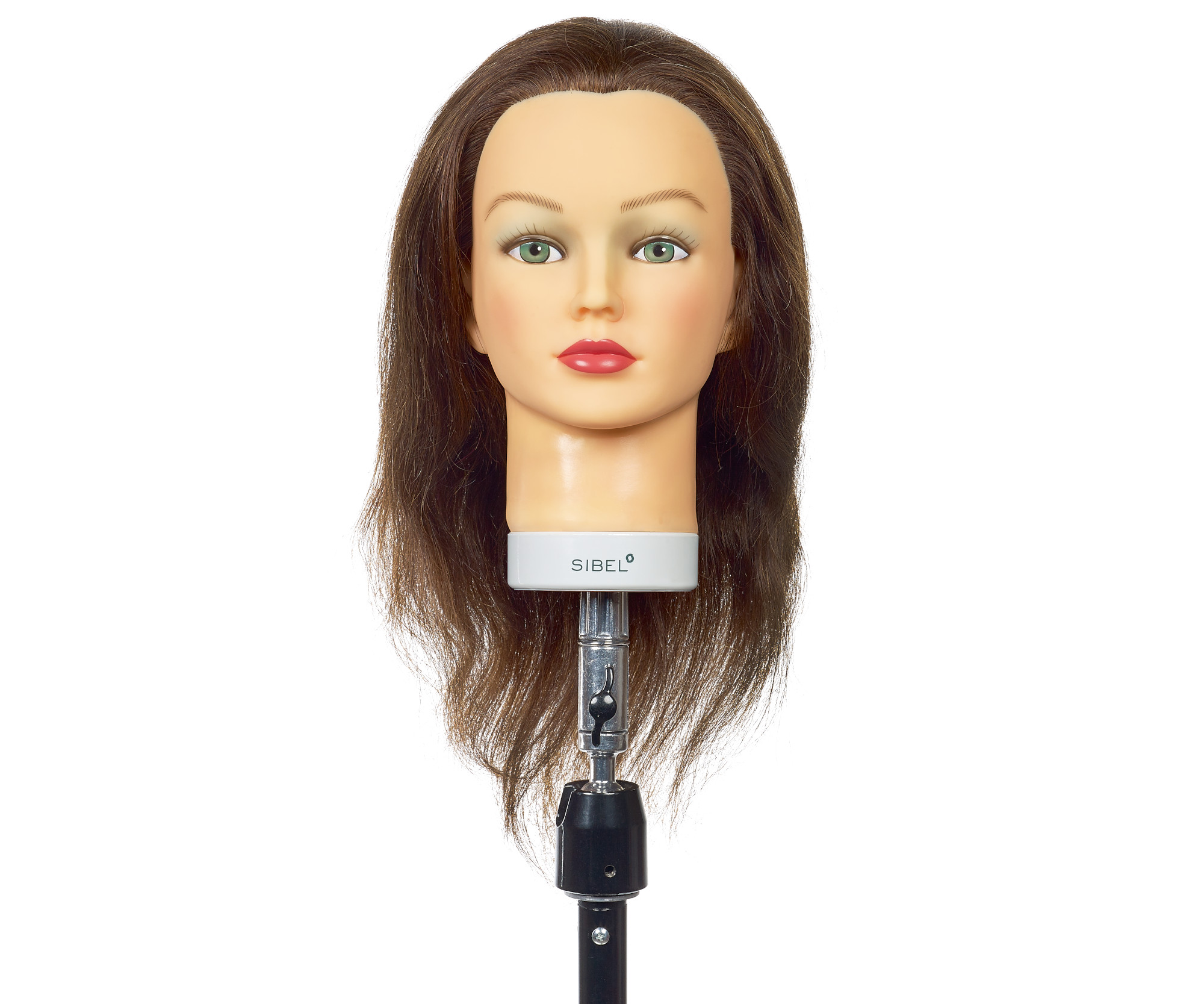 Cvičná hlava s přírodními vlasy Sibel Cathy - světle hnědá, 15-35 cm (0040301) + dárek zdarma