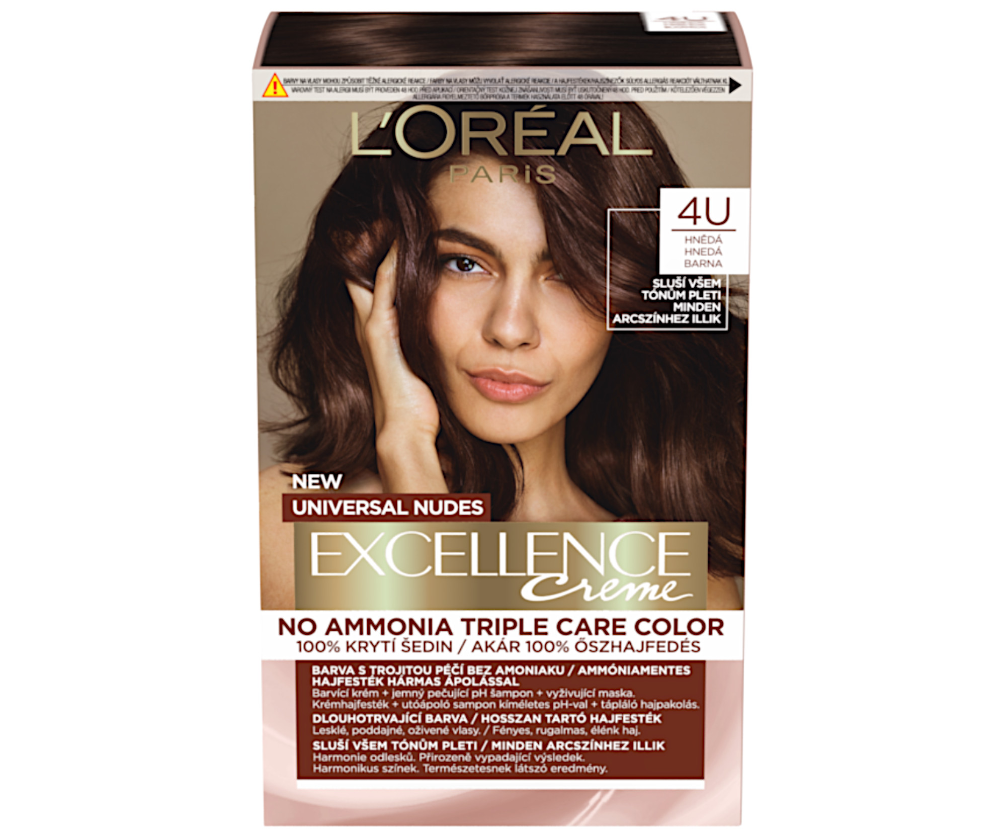 Permanentní barva Loréal Excellence Universal Nudes 4U hnědá - L’Oréal Paris + dárek zdarma