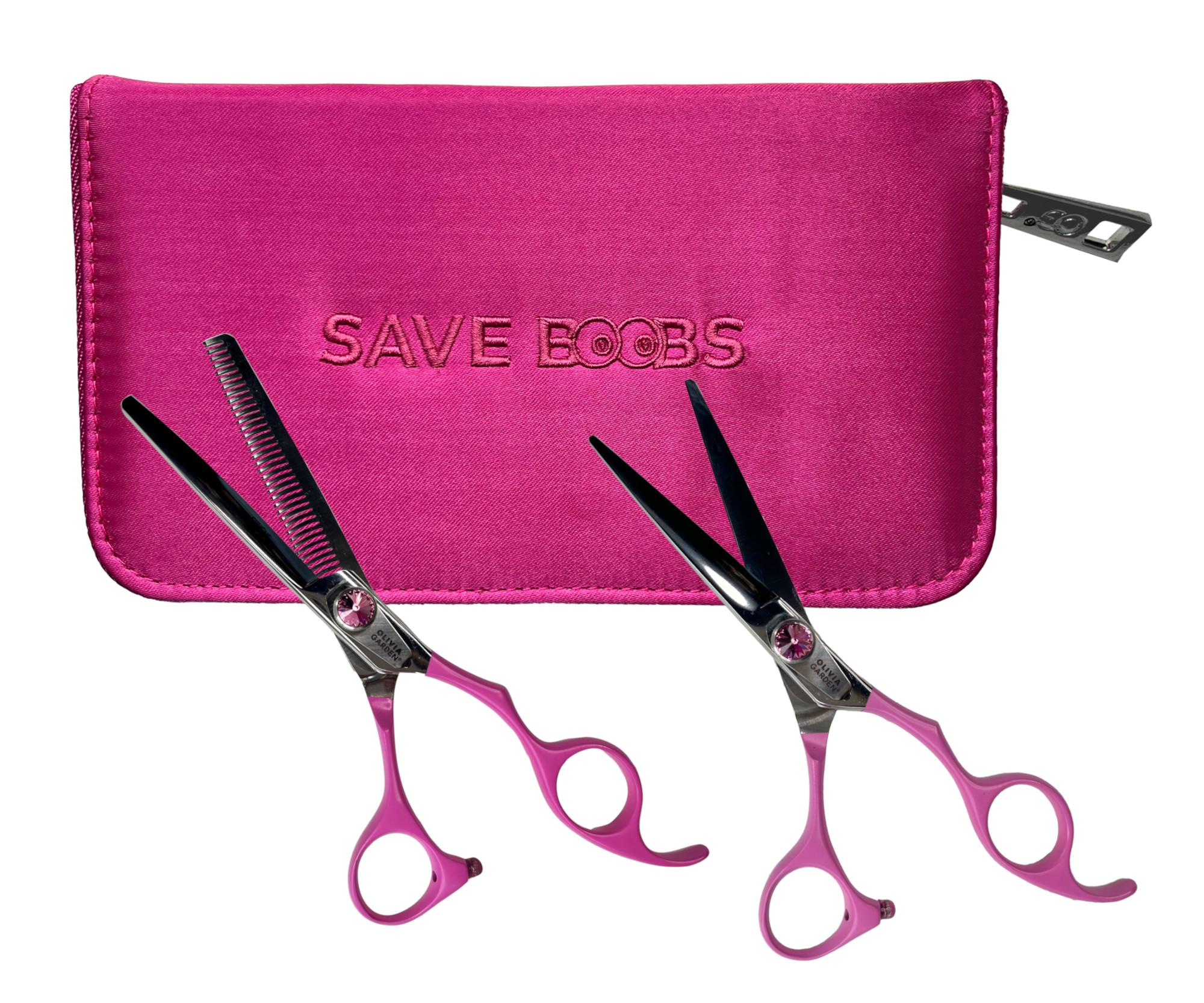 Sada kadeřnických nůžek 5,75" a efilačních nůžek 6,35" Olivia Garden SilkCut ThinkPink Edition 2022 (575/635TP2022) + dárek zdarma