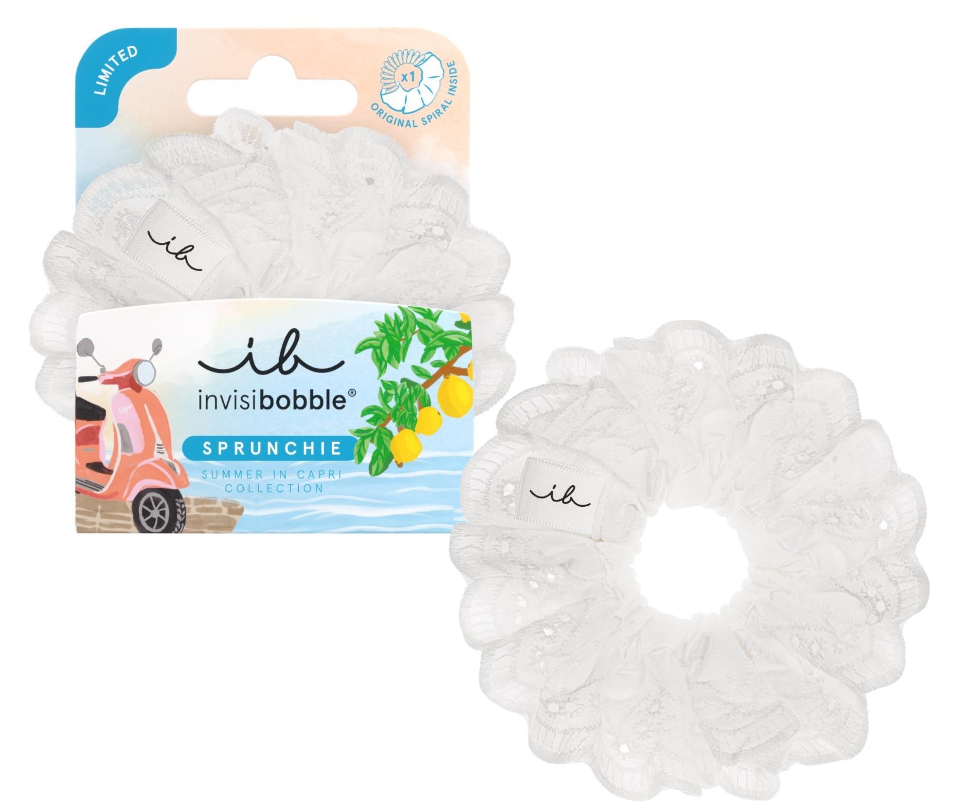 Ozdobná spirálová gumička do vlasů Invisibobble Sprunchie Summer In Capri Blanco Bliss - bílá + dárek zdarma