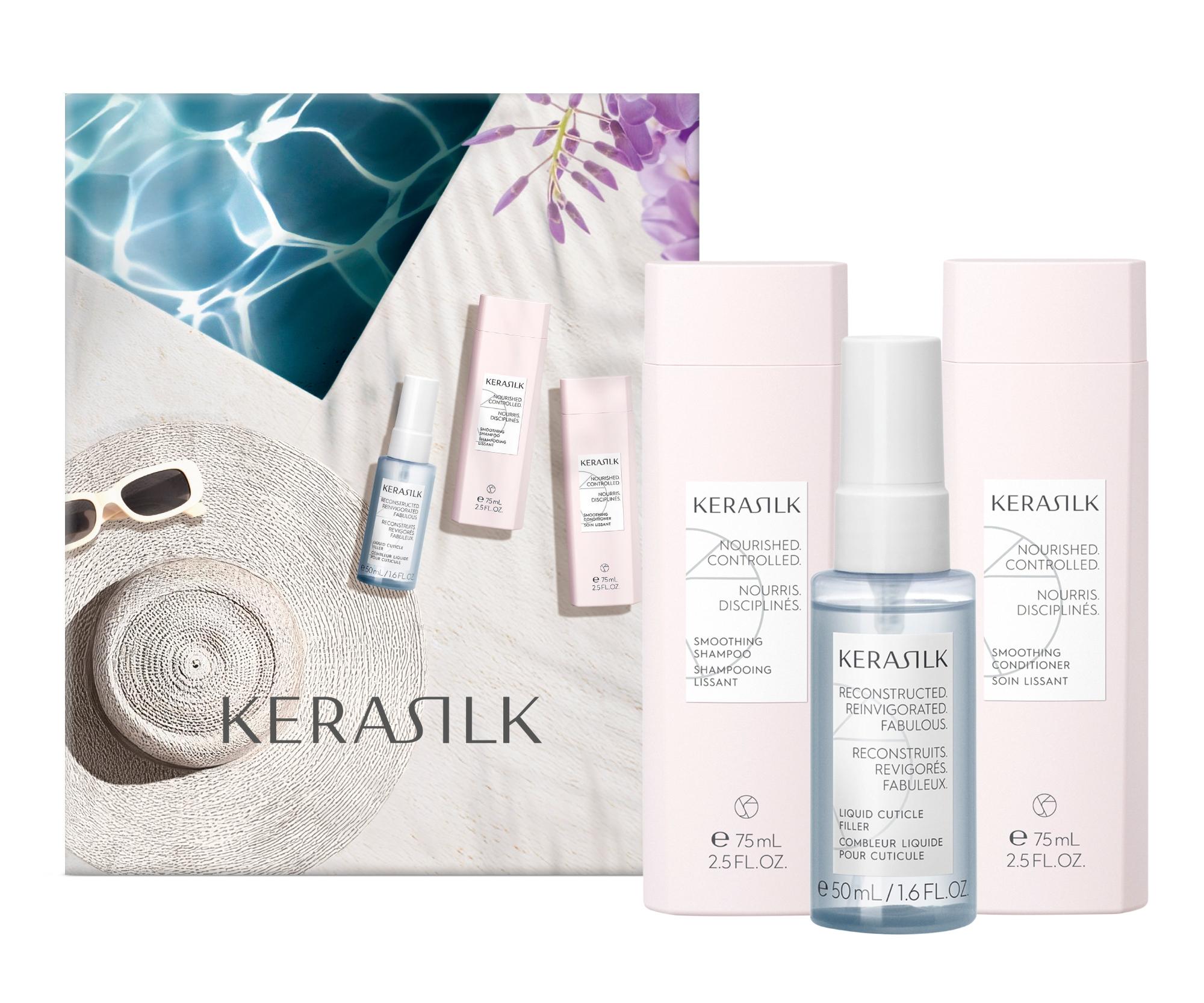 Dárková sada pro vyhlazení krepatých a nepoddajných vlasů Kerasilk Smoothing Travel Set + dárek zdarma