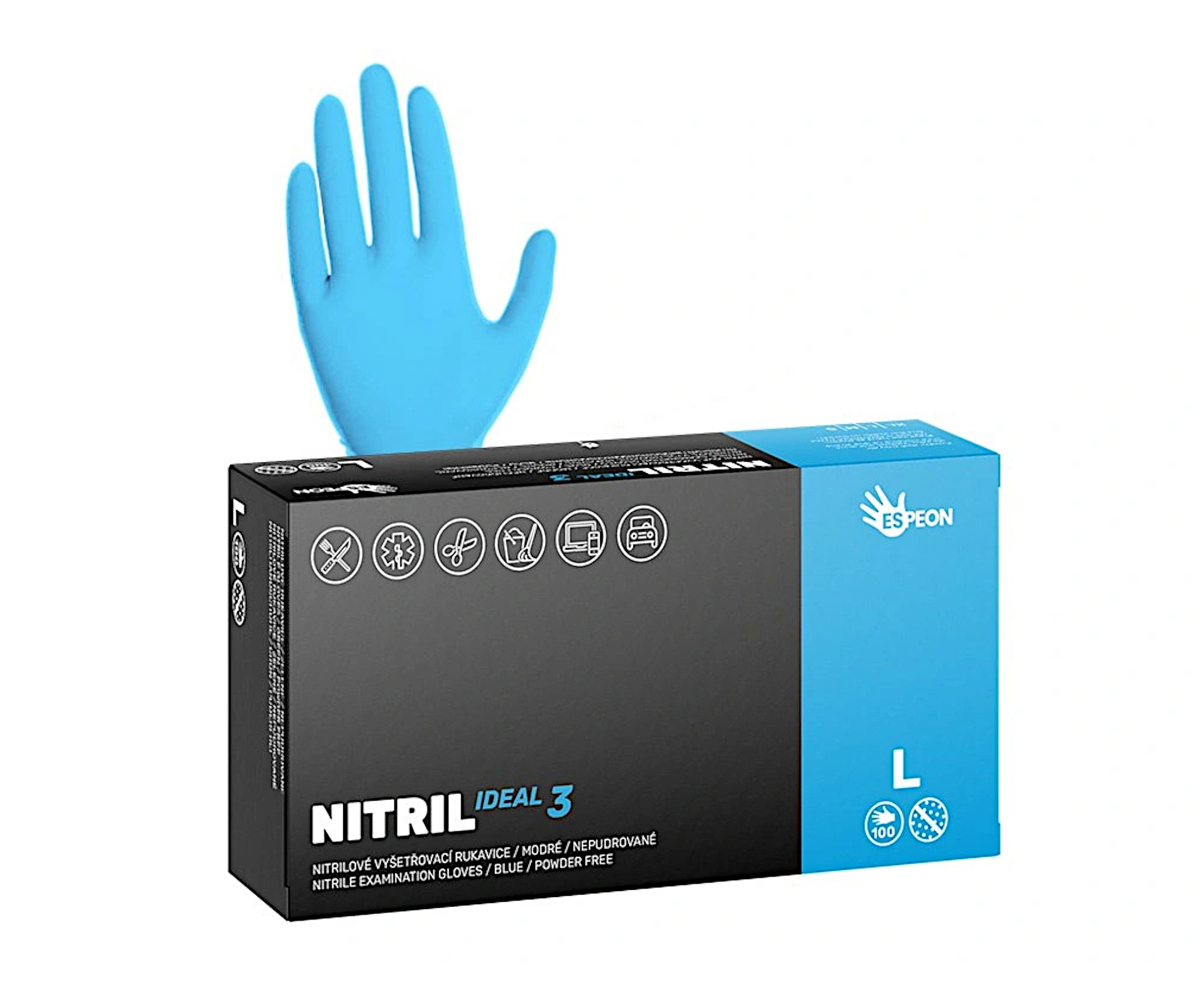 Silnější nitrilové rukavice Espeon Nitril Ideal 3 - 100 ks, modré, velikost L (100181)