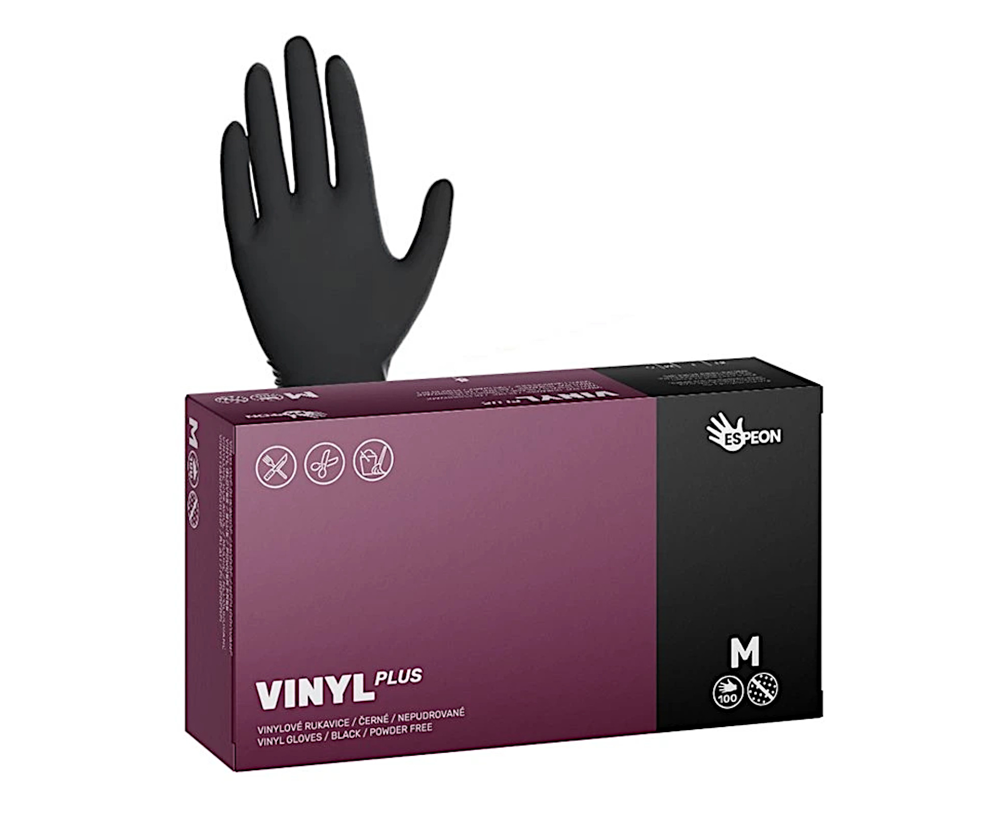 Vinylové rukavice Espeon Vinyl Plus - 100 ks, černé, velikost M (100131)