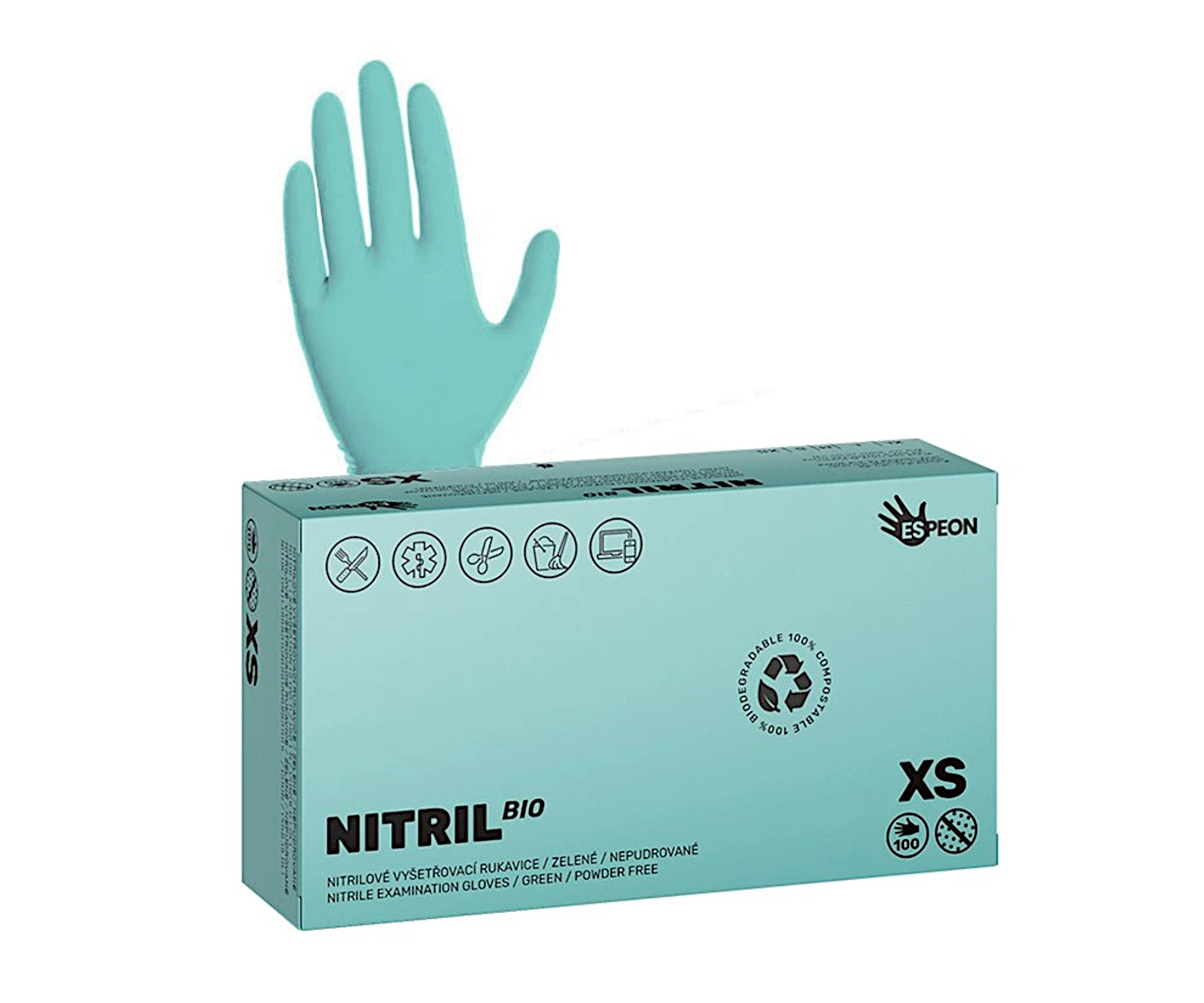 Ekologické nitrilové rukavice Espeon Nitril Bio - 100 ks, zelené, velikost XS (100094) + dárek zdarma