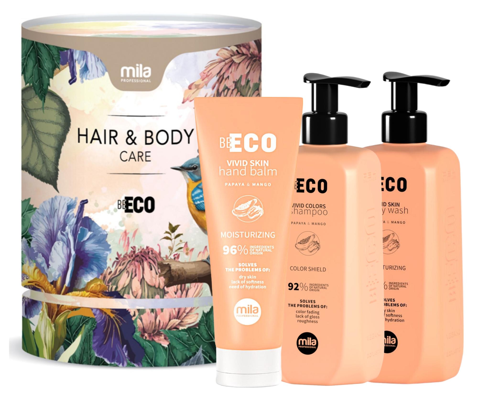 Dárková sada pro kompletní péči o tělo a vlasy Mila Professional Be Eco Hair a Body Care Vivid + dárek zdarma