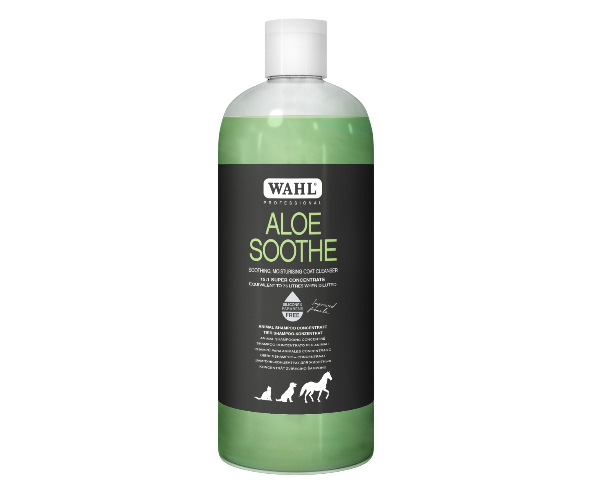Zklidňující šampon pro hustou a zacuchanou srst zvířat Wahl Aloe Soothe - 500 ml, koncentrát + dárek zdarma