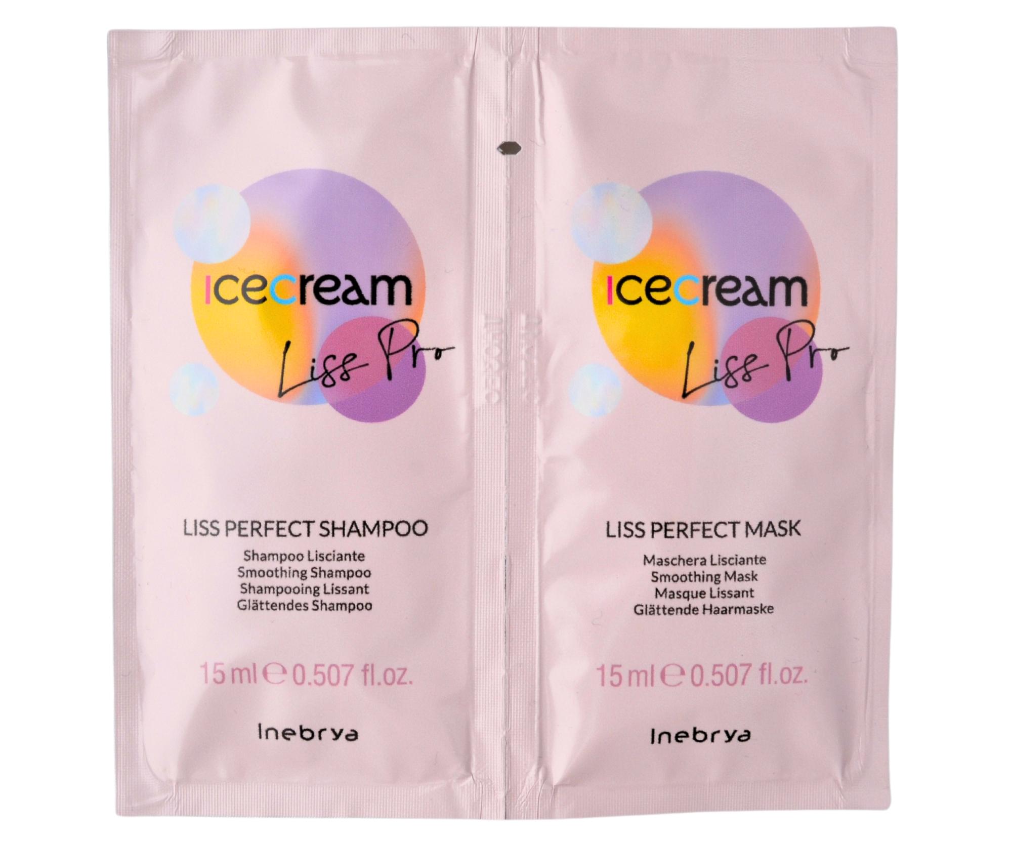 Šampon a maska pro nepoddajné a kudrnaté vlasy Inebrya Ice Cream Liss Pro - 2x15 ml