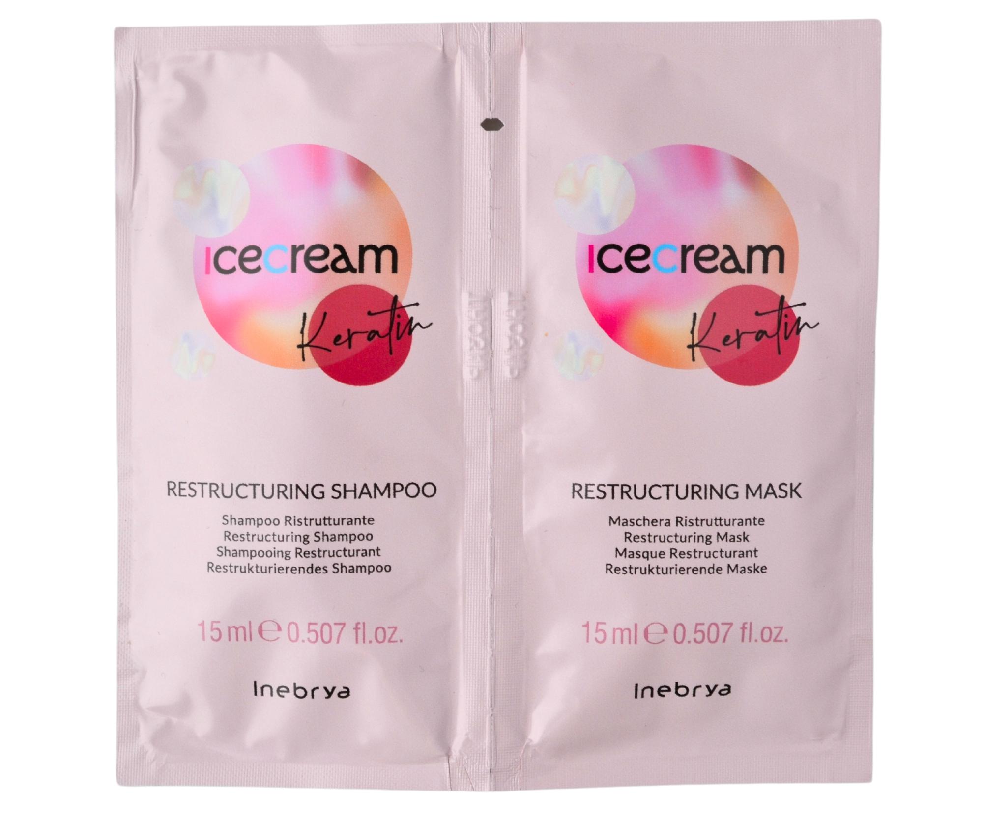Šampon a maska s keratinem pro poškozené vlasy Inebrya Ice Cream Keratin - 2x15 ml