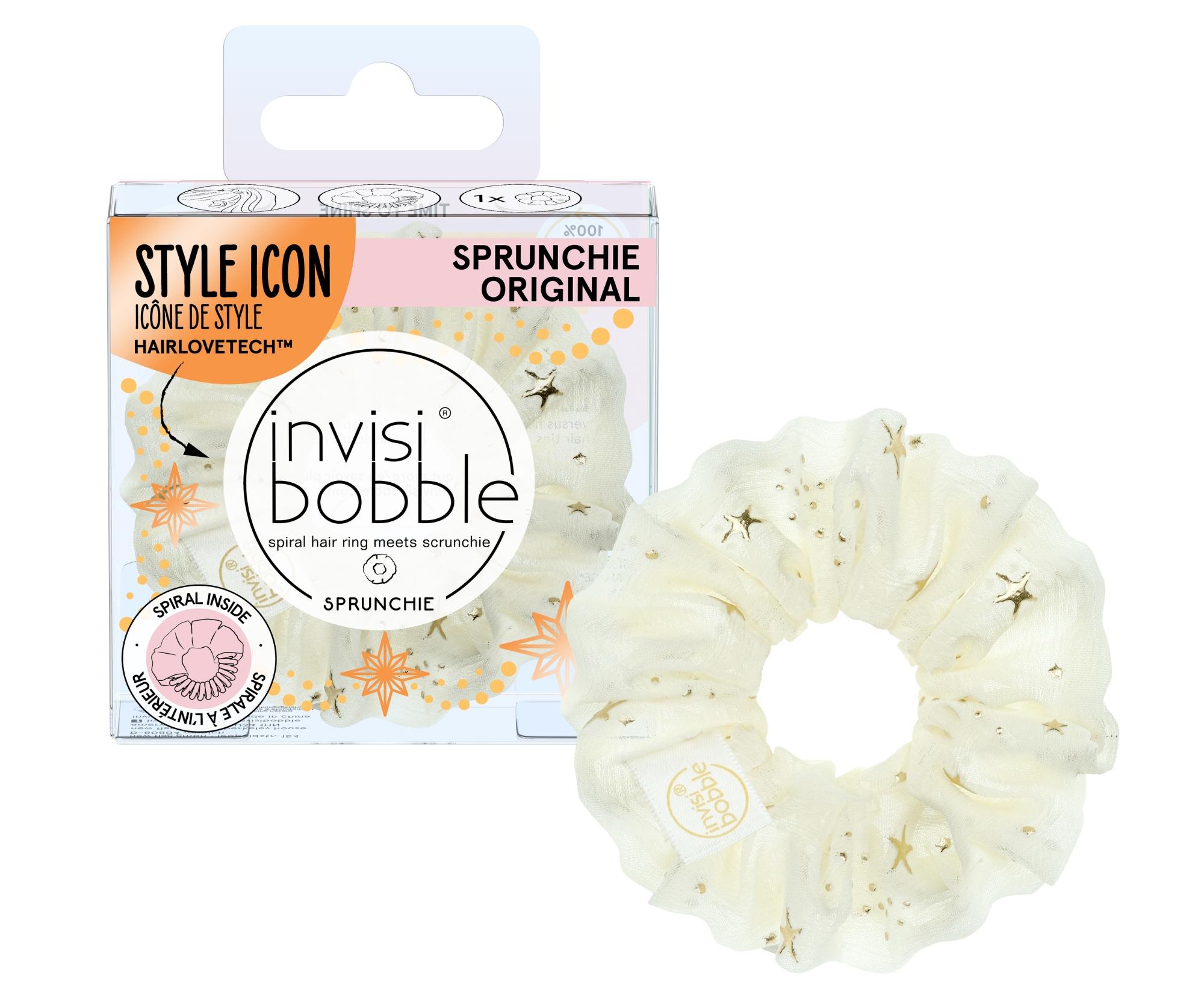 Ozdobná spirálová gumička do vlasů Invisibobble Sprunchie Time to Shine The Sparkle is Real - krémová
