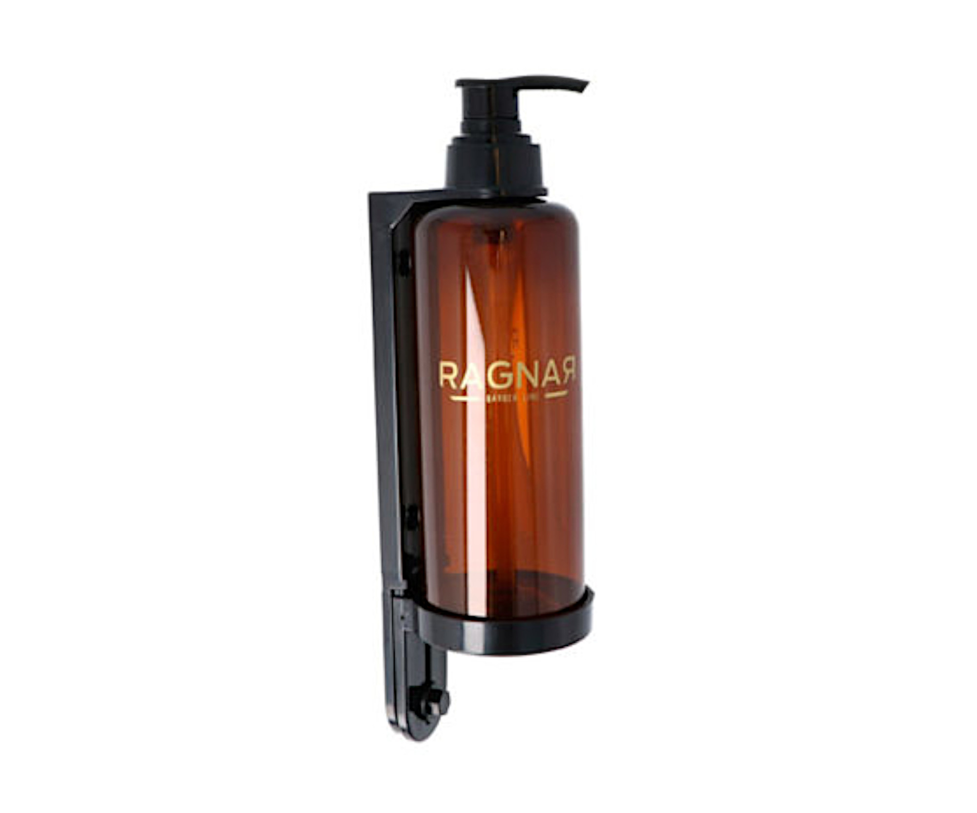 Dávkovací lahev s pumpičkou a držákem na zeď Ragnar Barber Line - hnědá, 300 ml + dárek zdarma