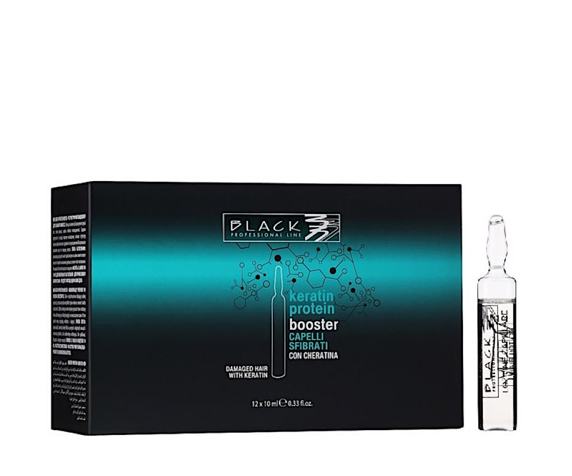 Ampulky pro regeneraci poškozených a oslabených vlasů Black Keratin Protein Booster - 12 x 10 ml + dárek zdarma