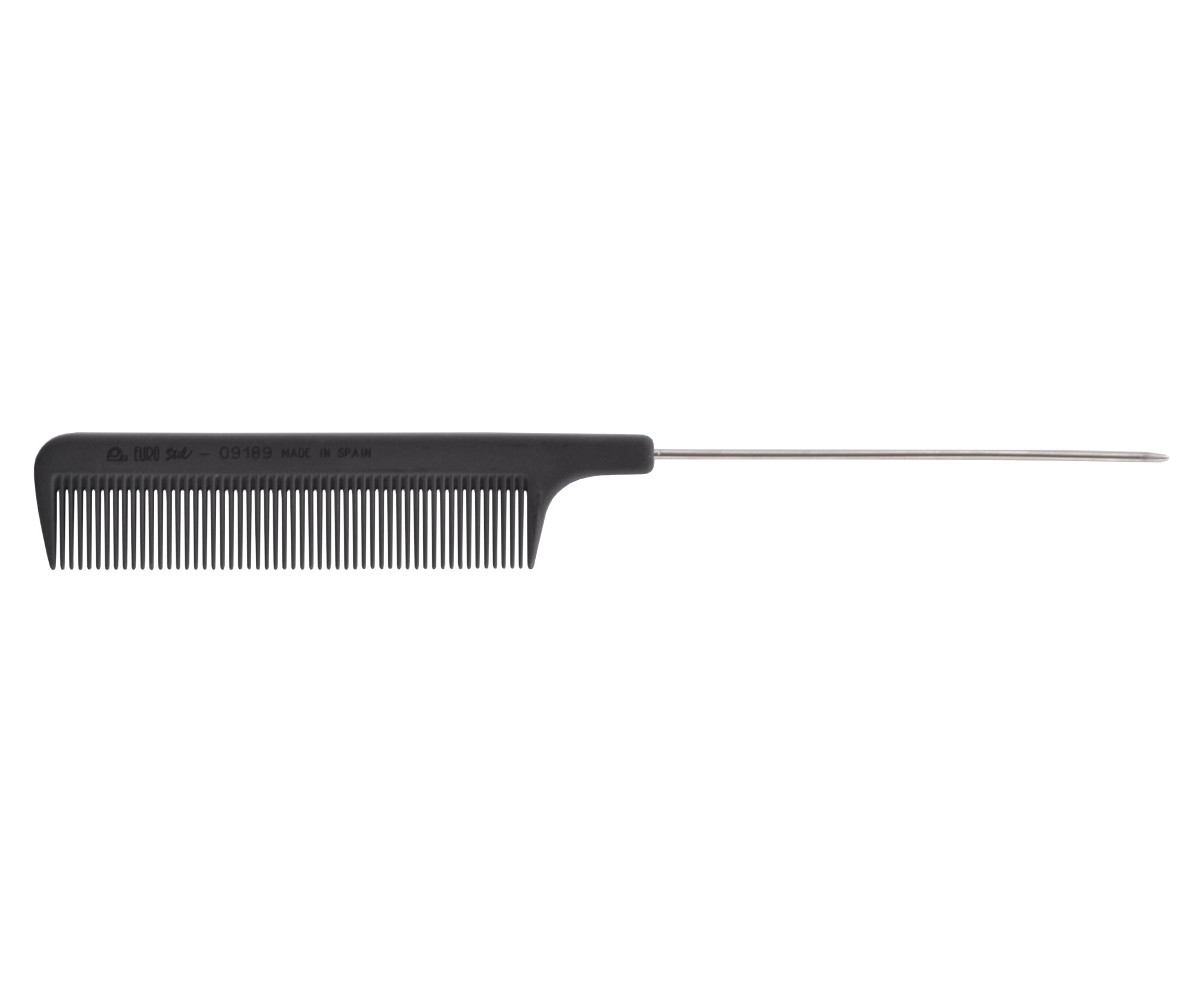 Karbonový tupírovací hřeben s kovovým hrotem Eurostil Profesional Carbon Antistatic - 22,3 cm (09189)