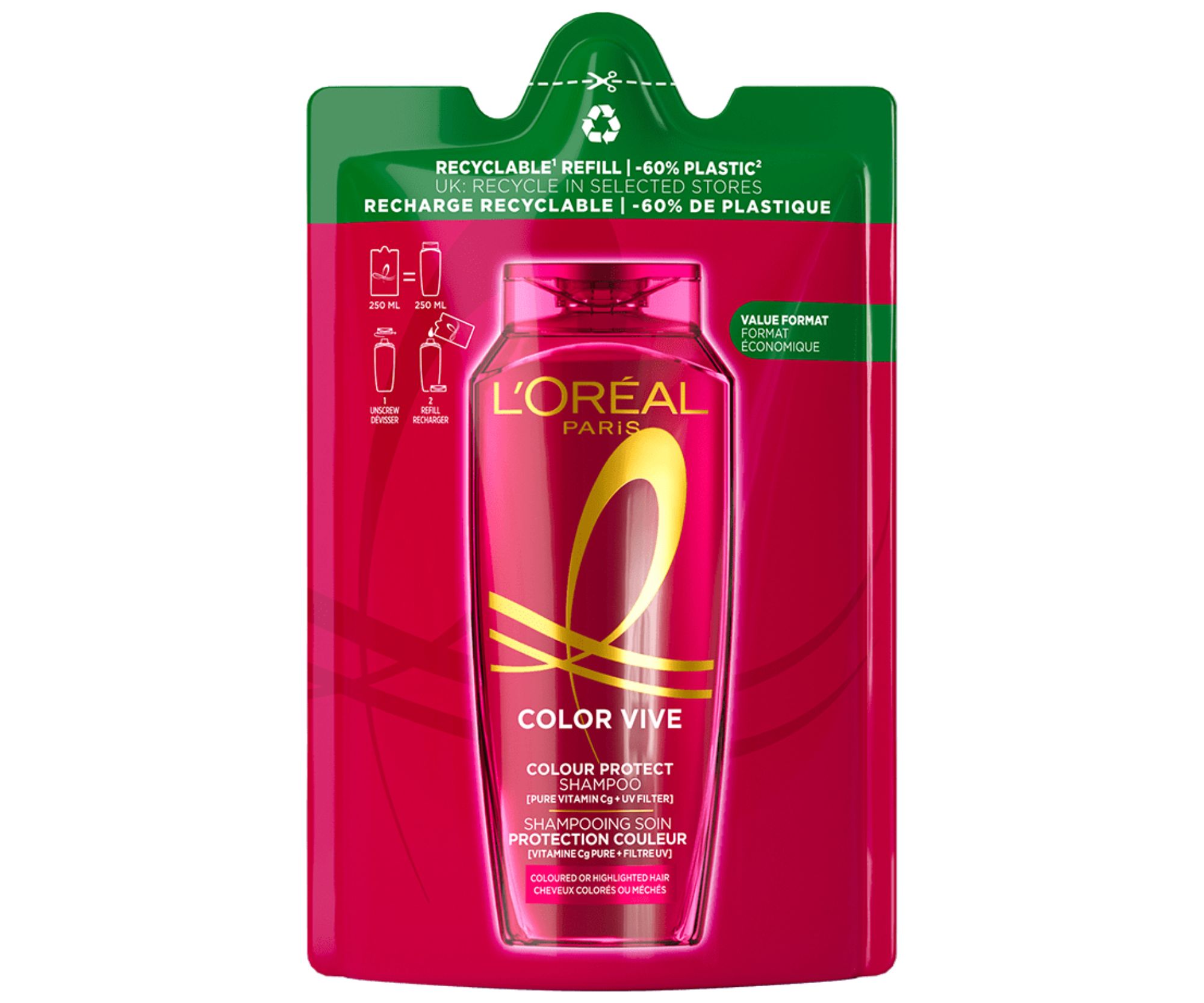 Šampon pro ochranu barvy Loréal Elseve Color-Vive - 250 ml, náhradní náplň - L’Oréal Paris