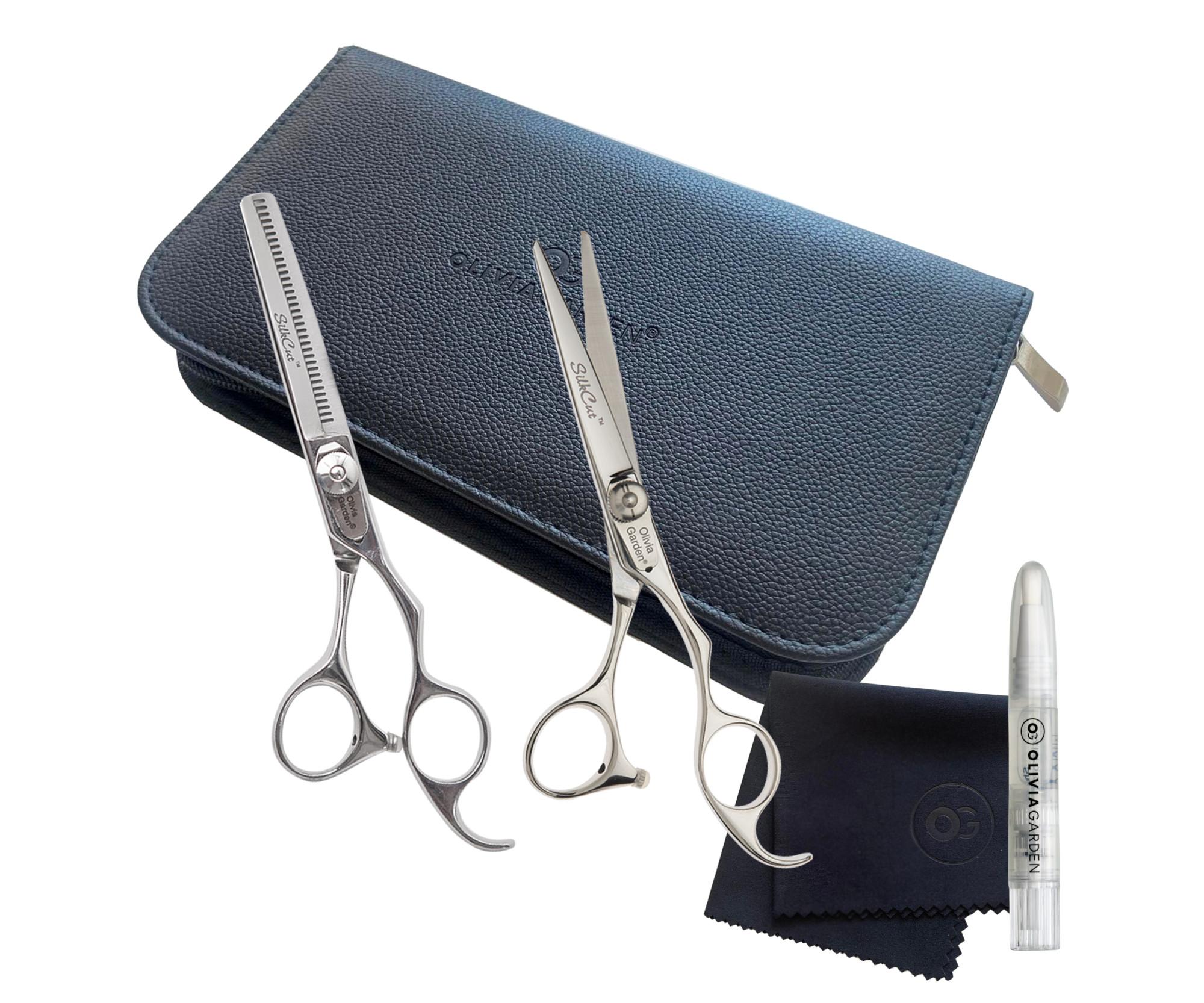 Sada kadeřnických nůžek 5,75" a efilačních nůžek 6,35" Olivia Garden SilkCut + dárek zdarma