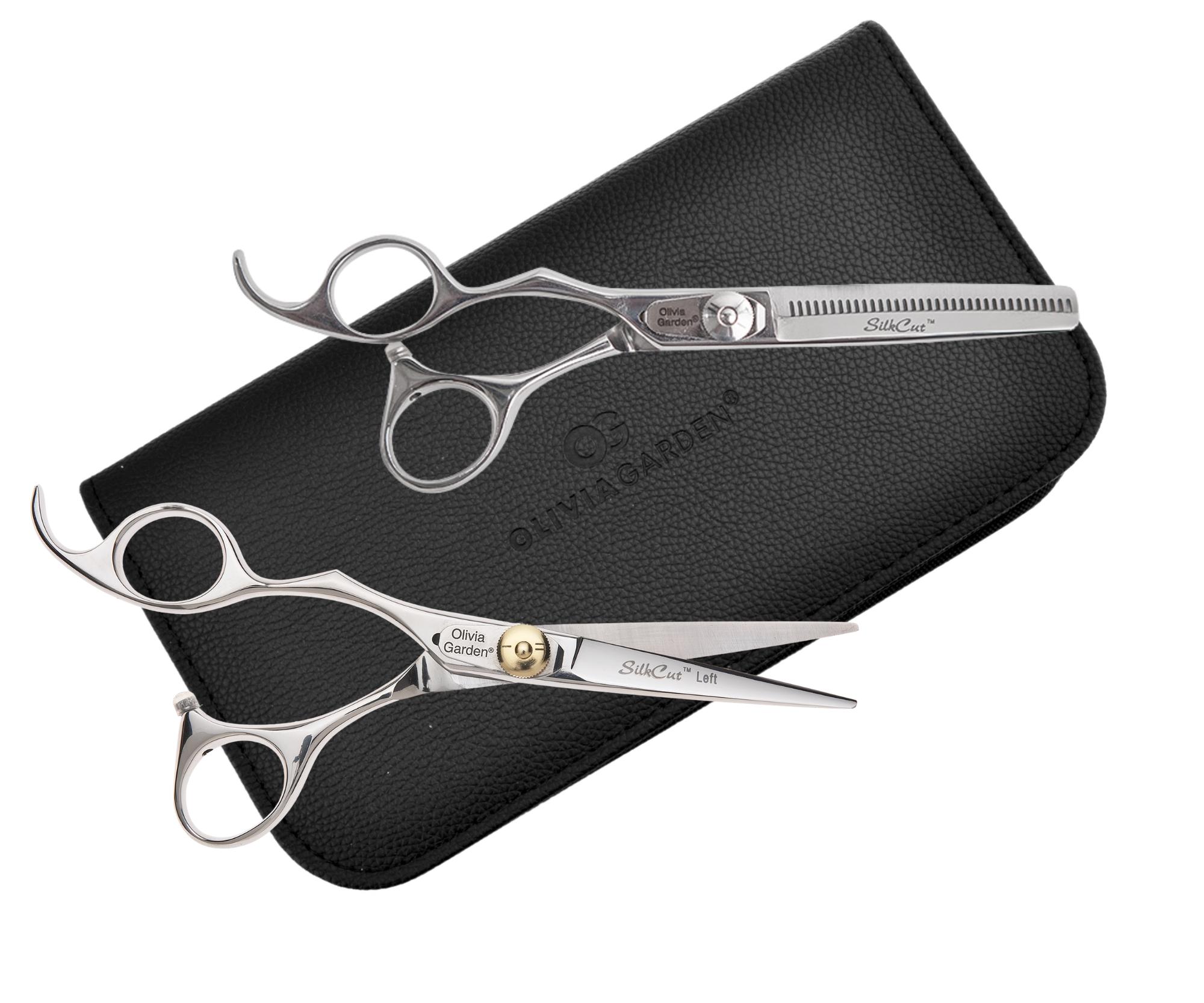 Sada kadeřnických nůžek 5,75" a efilačních nůžek 6,35" pro leváky Olivia Garden SilkCut + dárek zdarma