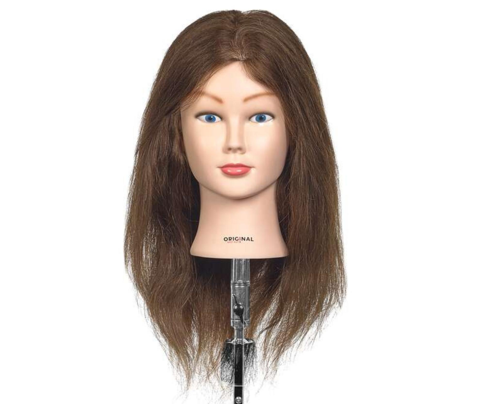Cvičná hlava s přírodními vlasy Original Best Buy Carole - hnědá, 35-45 cm + dárek zdarma