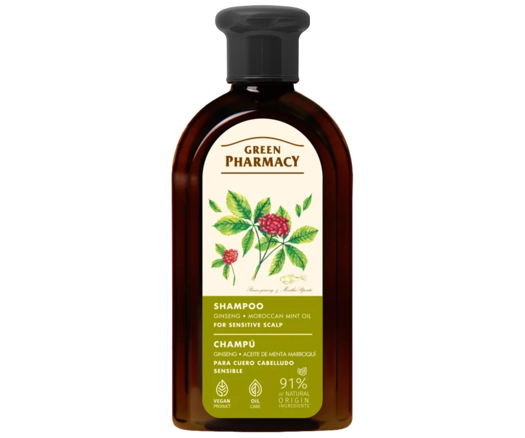 Šampon pro citlivou pokožku hlavy s ženšenem a olejem z marocké máty Green Pharmacy Shampoo - 350 ml