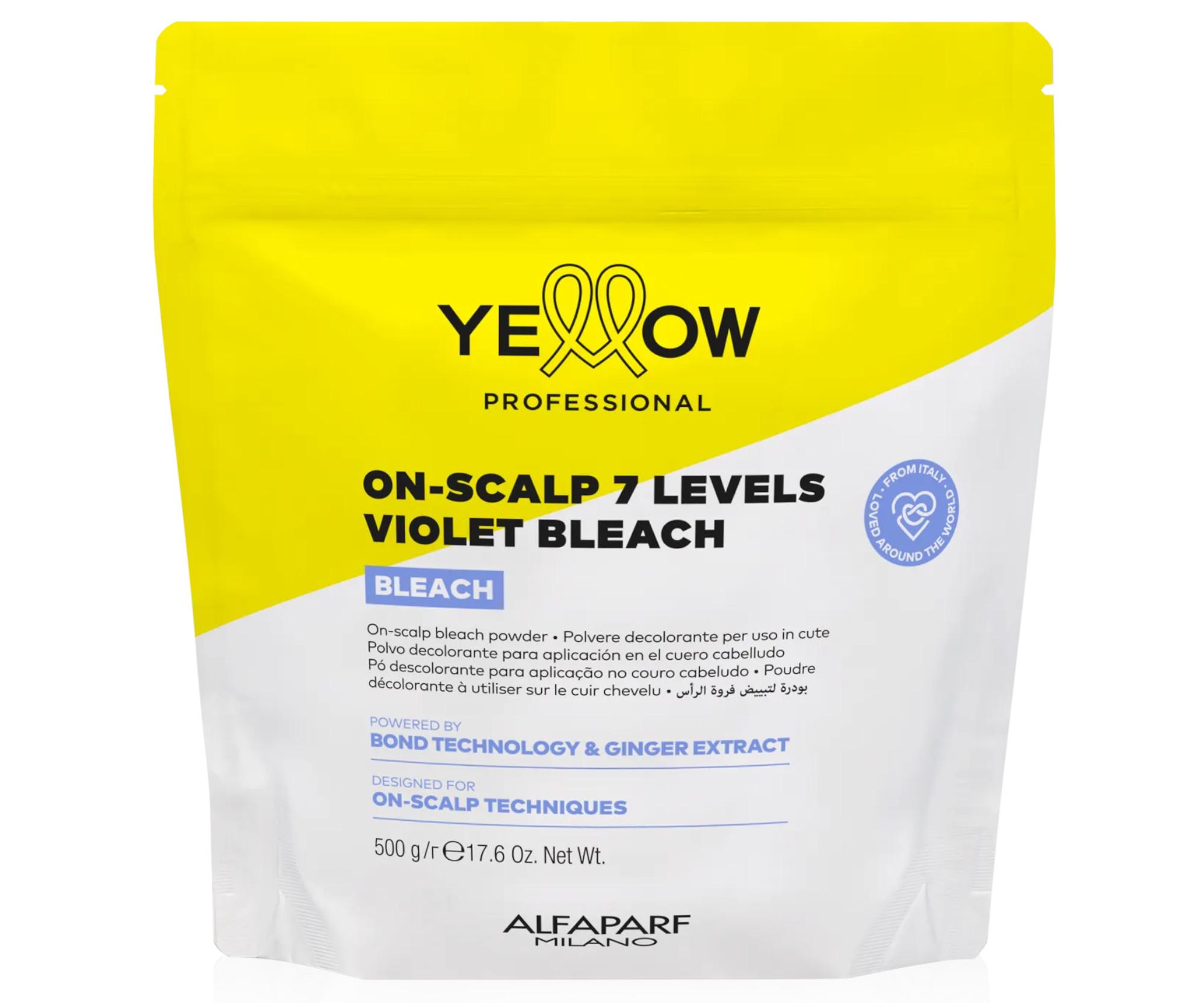 Zesvětlující pudr Yellow Professional On-scalp 7 Levels Violet Bleach - 500 g + dárek zdarma