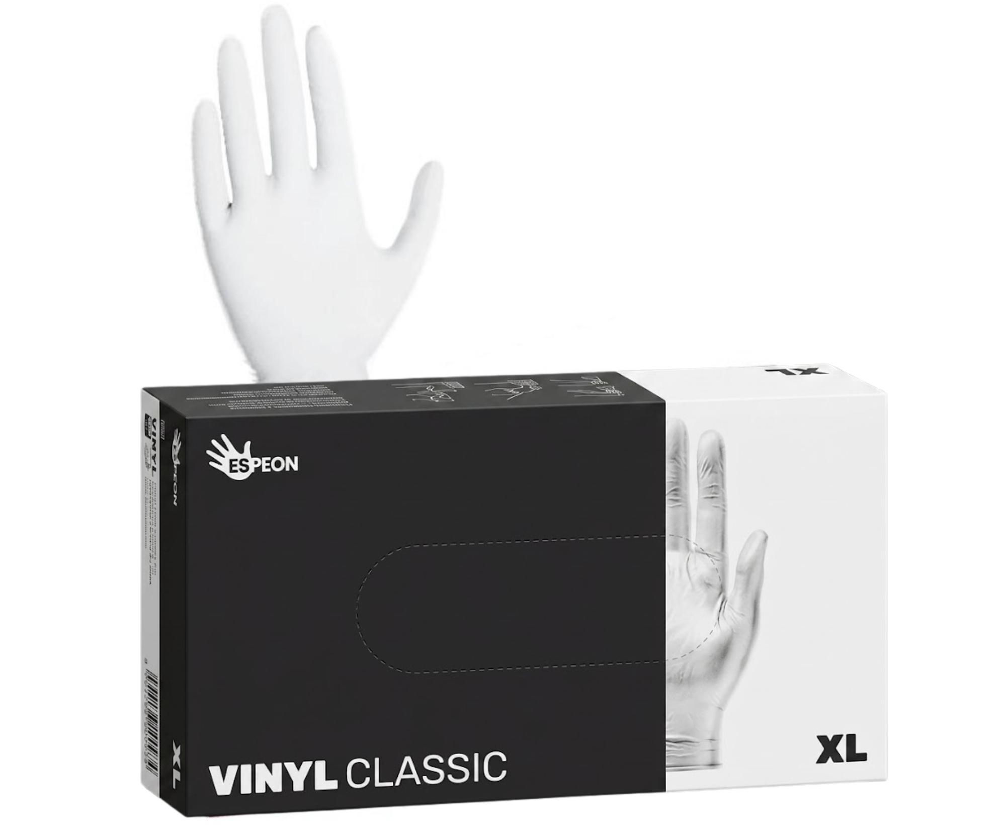 Vinylové rukavice Espeon Vinyl Classic - 100 ks, bílé, nepudrované, velikost XL (100045)