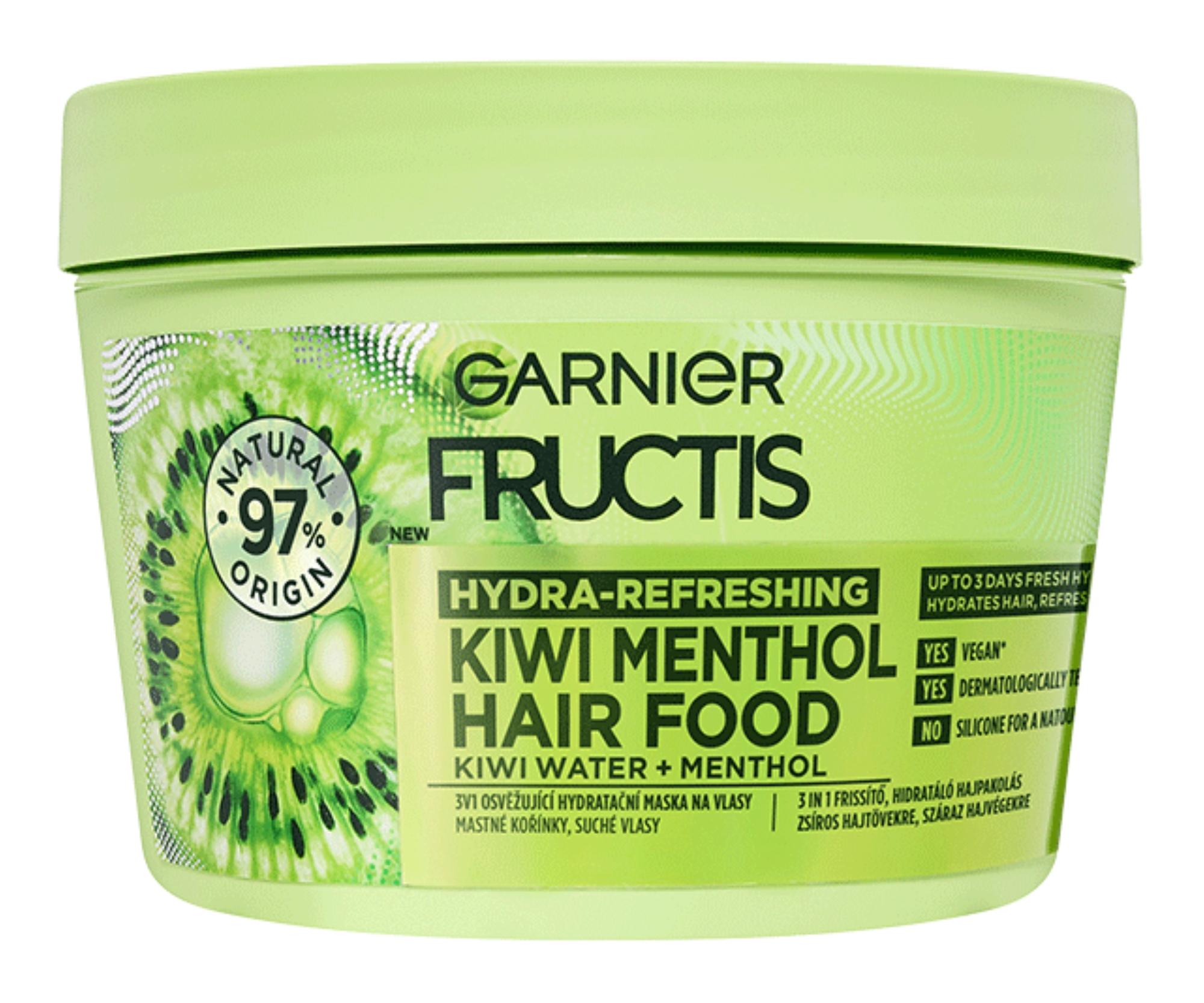 Hydratační maska pro mastné kořínky a suché vlasy Garnier Fructis Hydra-Refreshing Kiwi Menthol Hair Food - 400 ml + dárek zdarma