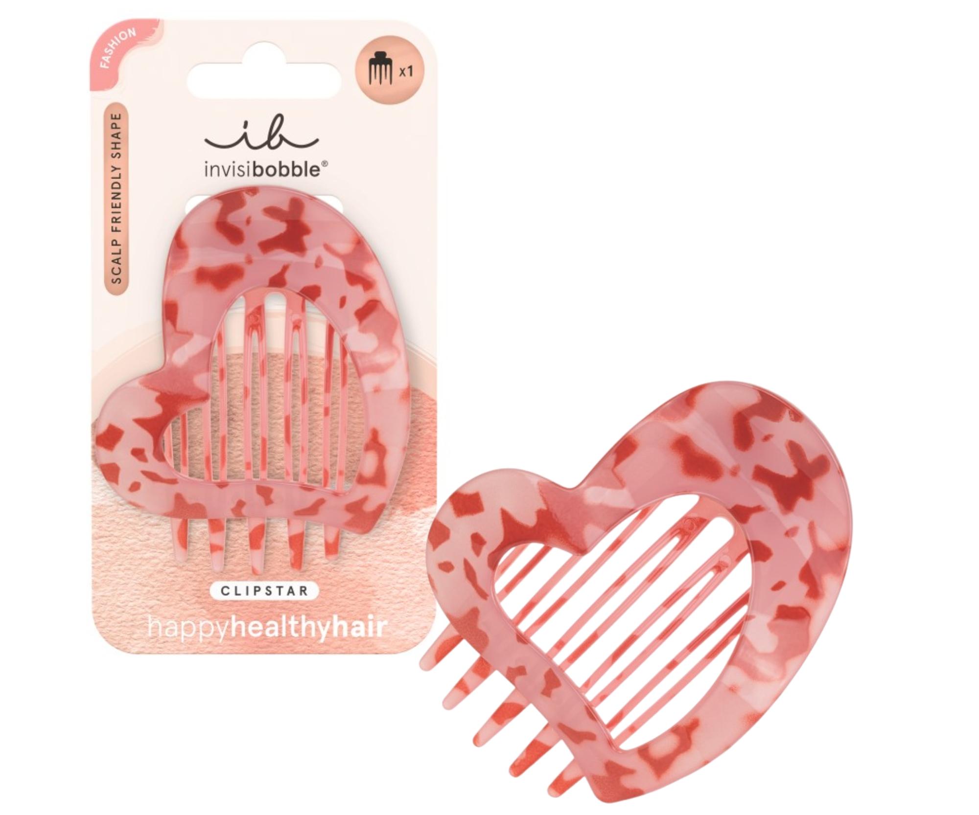 Ozdobný skřipec do vlasů Invisibobble Clipstar Lovers Hug - růžový s mramorovým vzorem + dárek zdarma