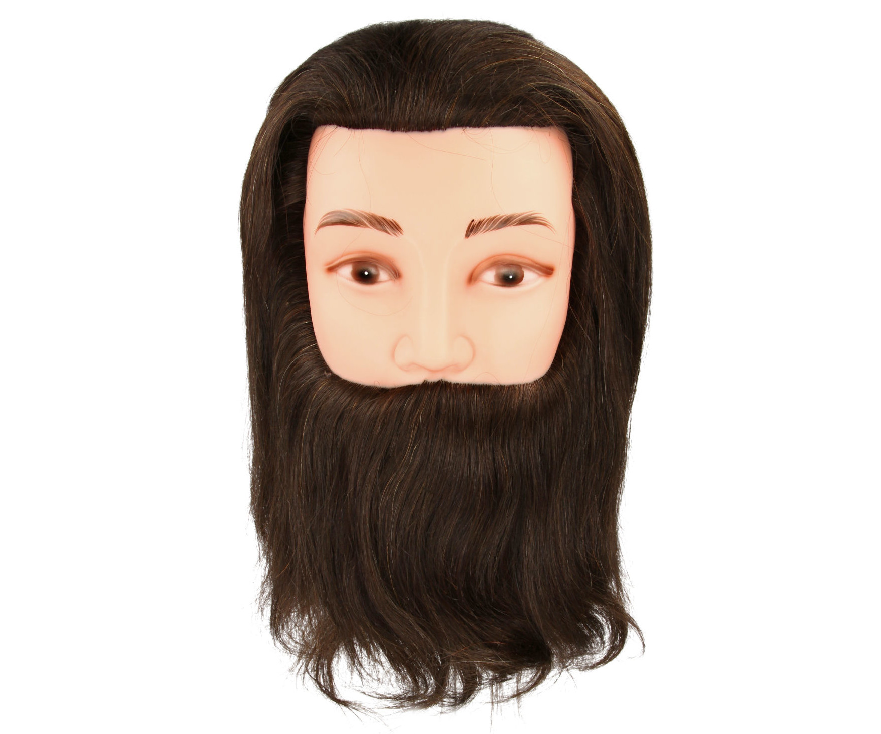Cvičná hlava s přírodními vlasy a vousy Mila - pánská, hnědá (0068379) + DÁREK ZDARMA