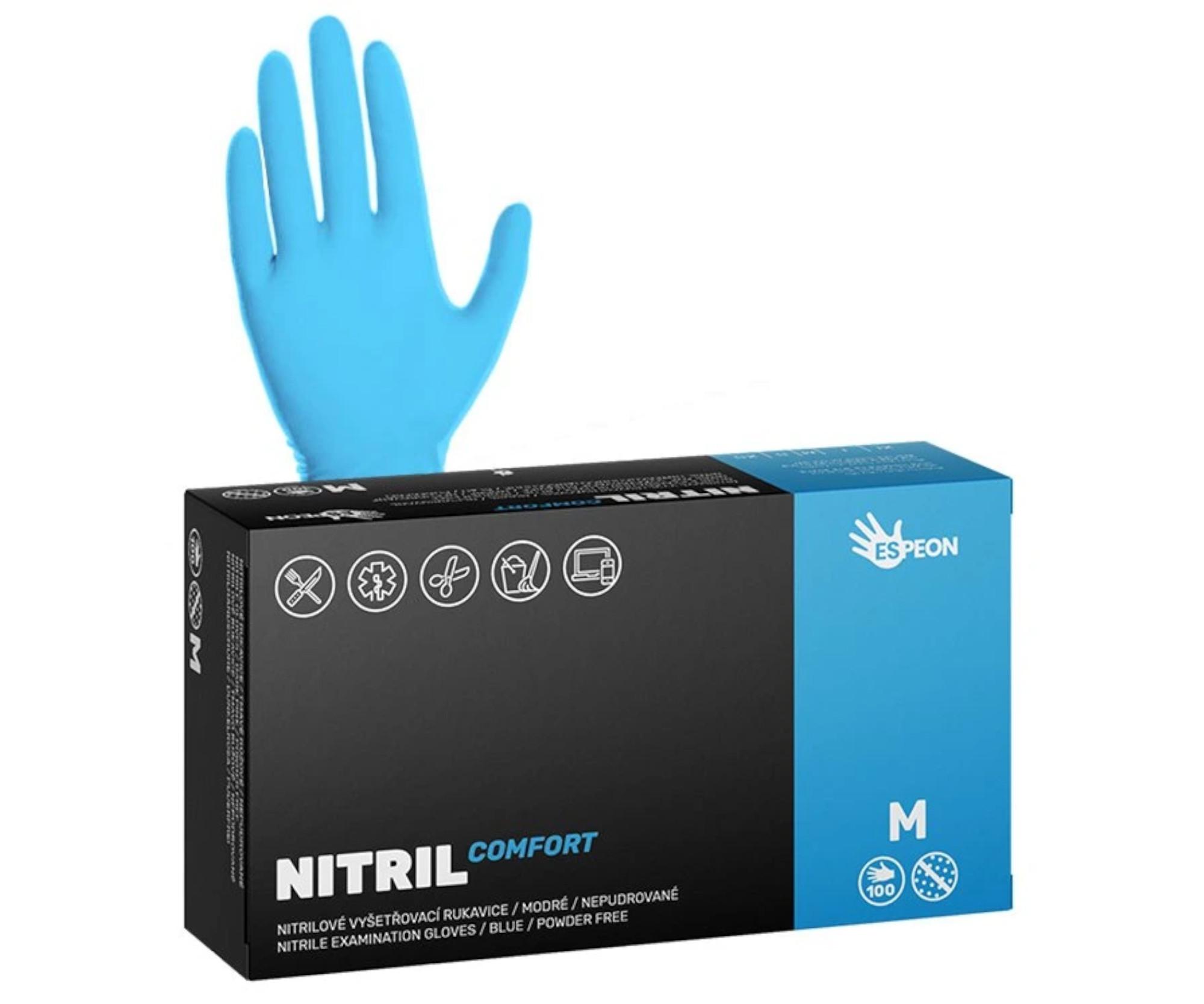 Nitrilové rukavice Espeon Nitril Comfort - 100 ks, modré, velikost M (100007) + dárek zdarma