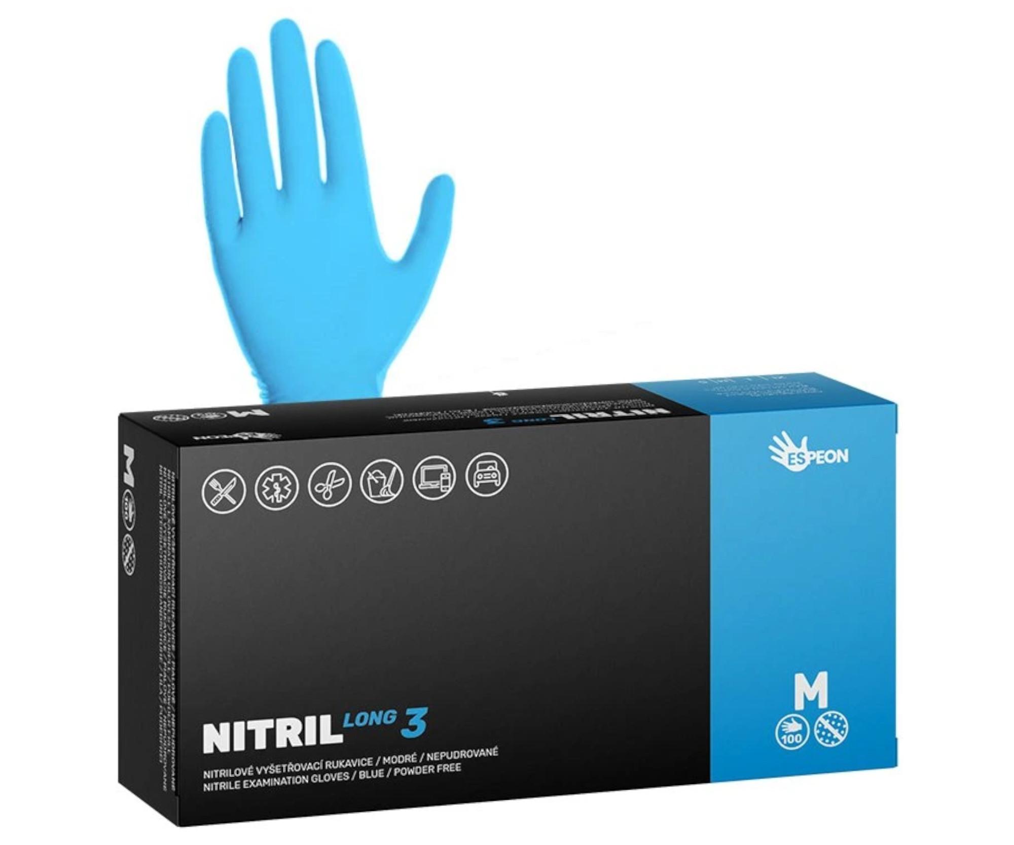 Dlouhé nitrilové rukavice Espeon Nitril Long 3 - 100 ks, modré, velikost M (100100) + dárek zdarma