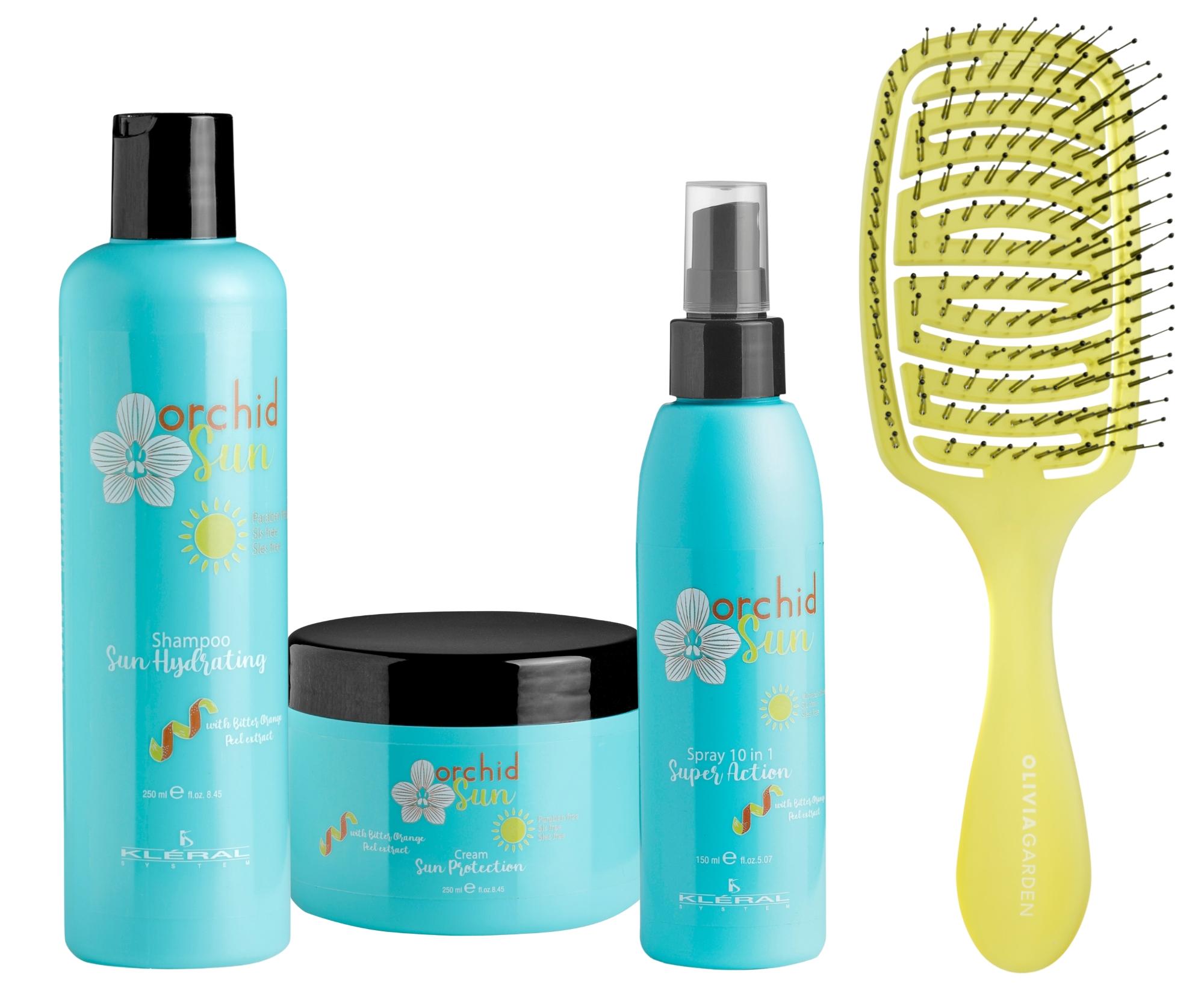 Sada pro vlasy namáhané sluncem Kléral Orchid Sun + kartáč Olivia Garden zdarma + dárek zdarma