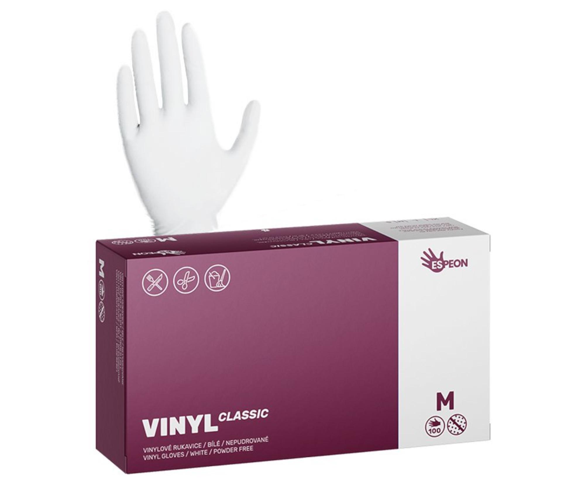 Vinylové rukavice Espeon Vinyl Classic - 100 ks, bílé, nepudrované, velikost M (100043)