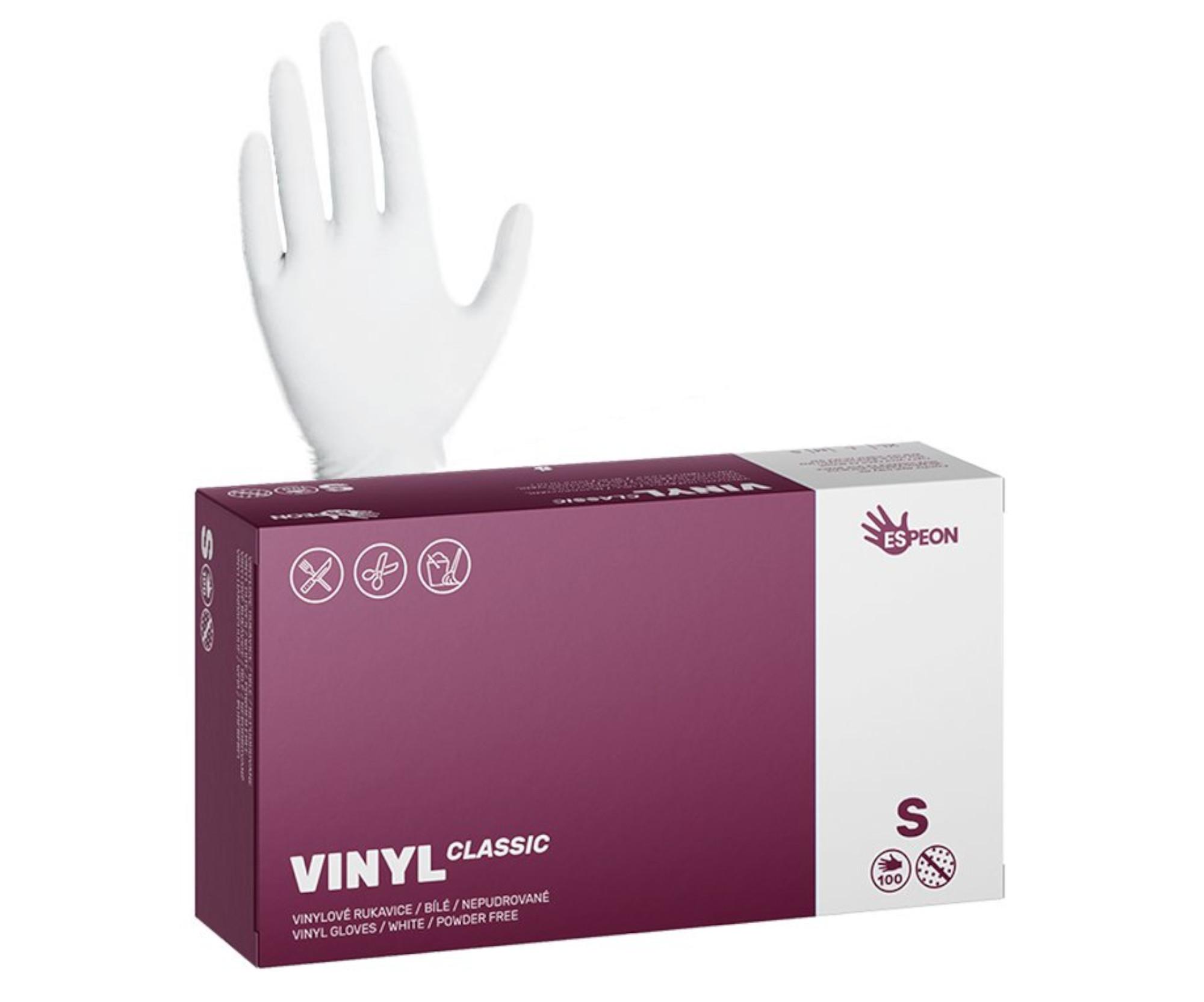 Vinylové rukavice Espeon Vinyl Classic - 100 ks, bílé, nepudrované, velikost S (100042)