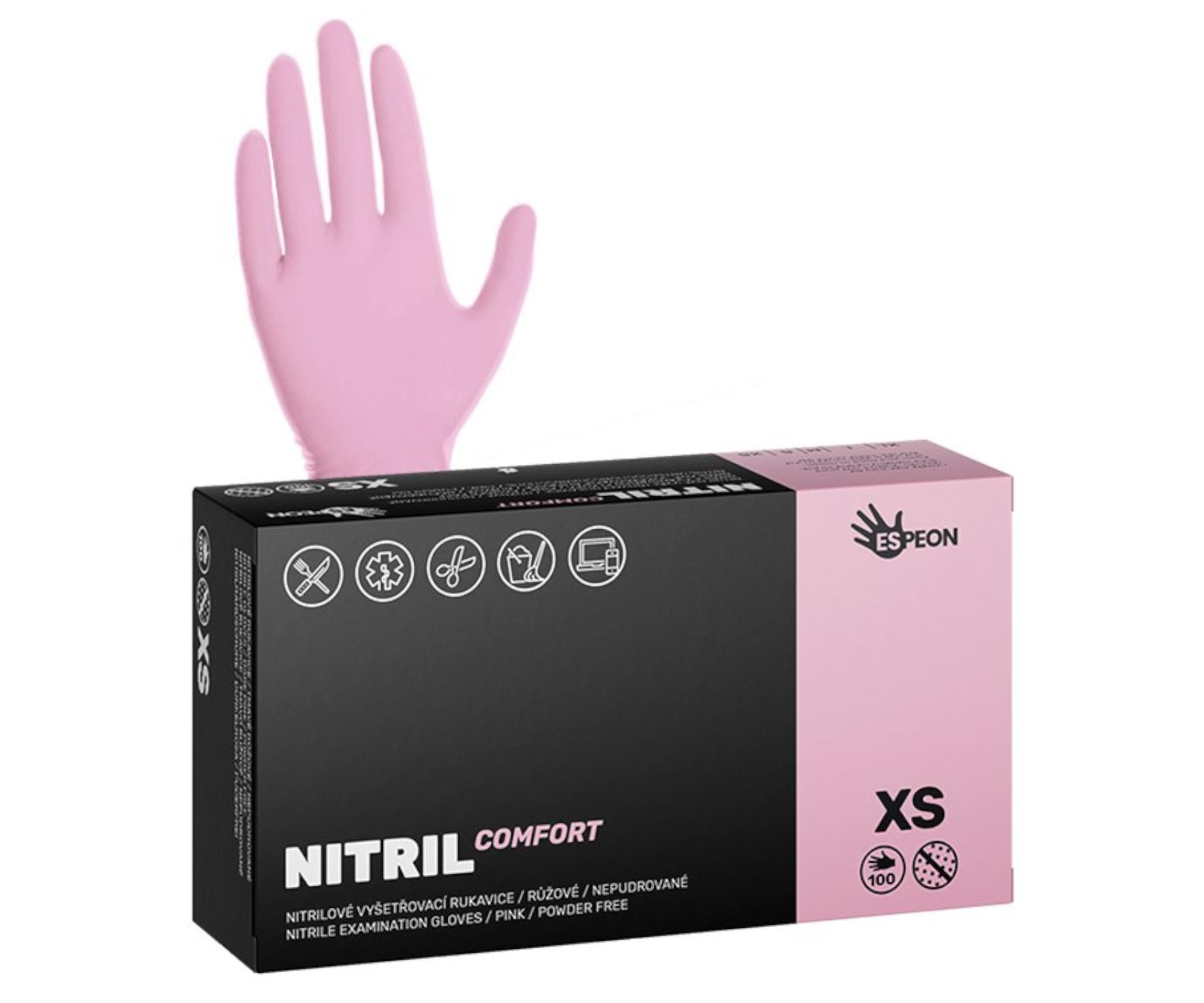 Nitrilové rukavice Espeon Nitril Comfort - 100 ks, růžové, velikost XS (100032) + dárek zdarma