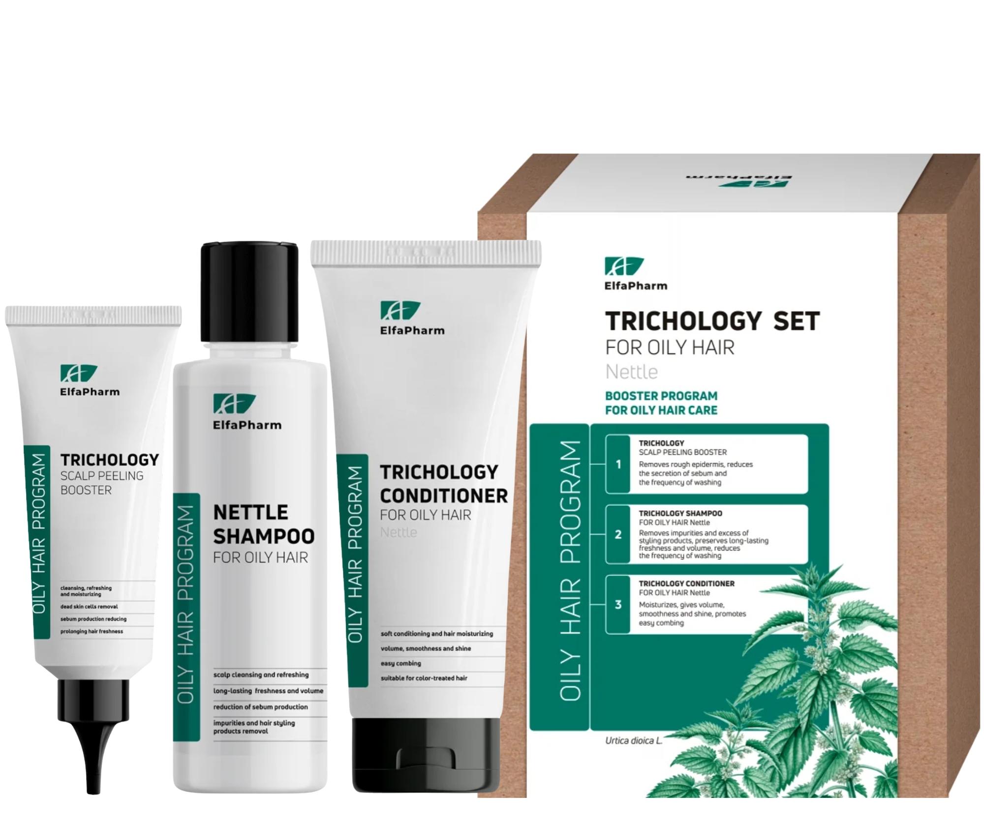 Sada pro péči o vlasy a pokožku se sklonem k nadměrné tvorbě kožního mazu Elfa Pharm Trichology For Oily Hair + dárek zdarma