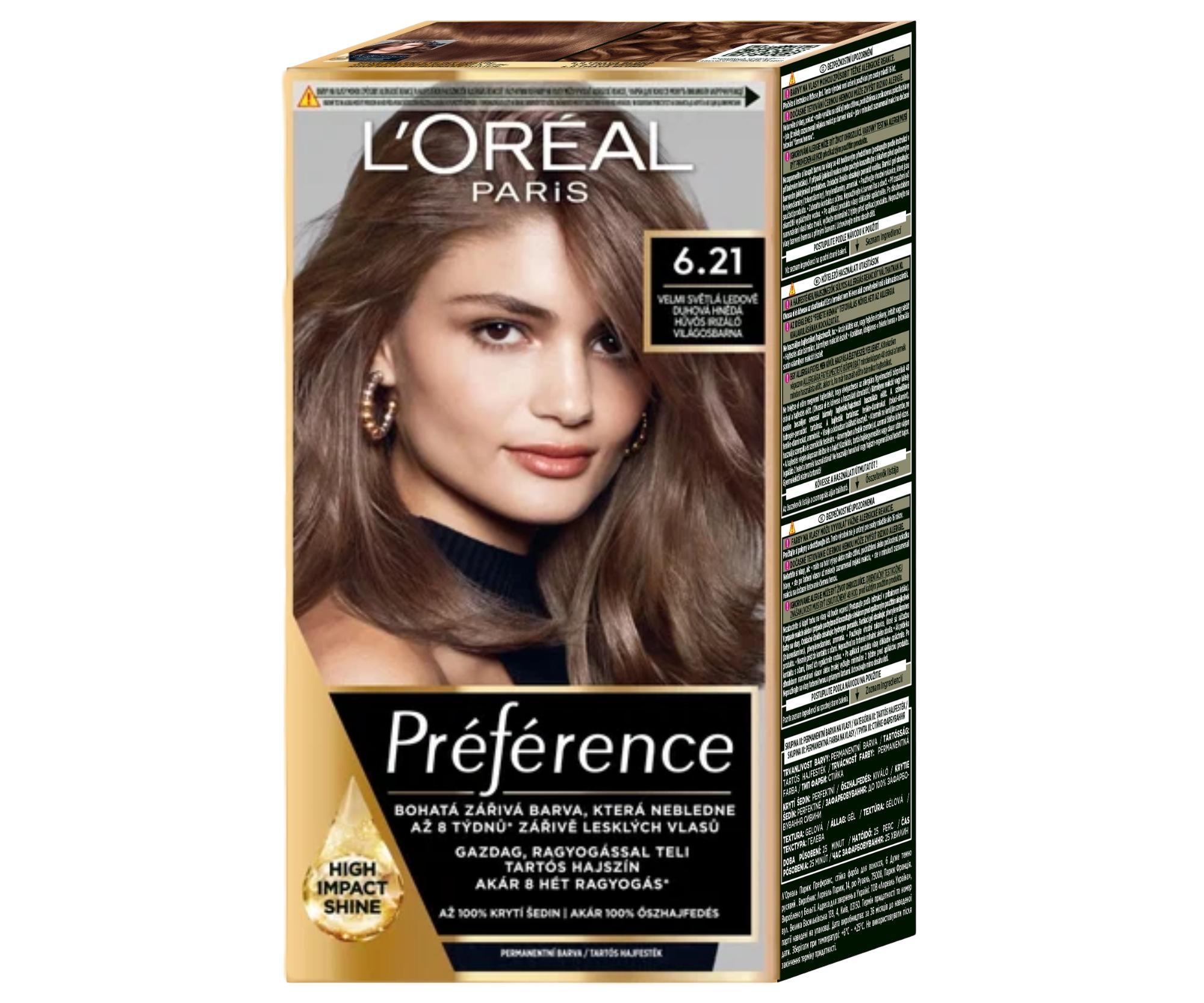Permanentní barva Loréal Préférence 6.21 velmi světlá ledově duhová hnědá - L’Oréal Paris + dárek zdarma